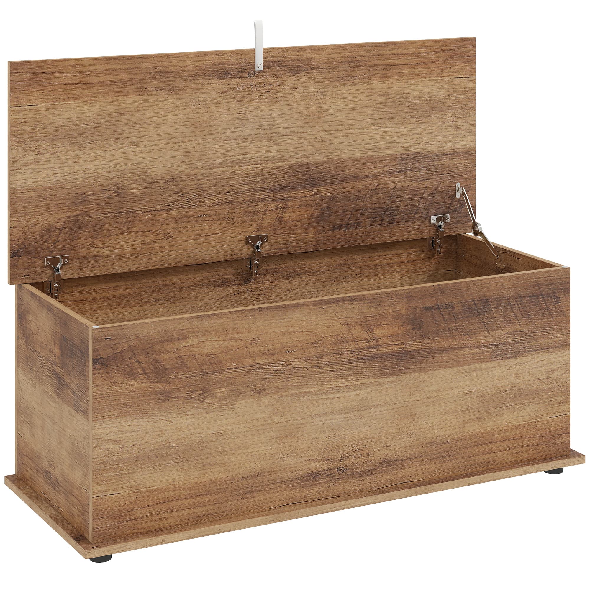 HOMCOM Coffre de rangement, banc de rangement avec couvercle rabattable et charnières de sécurité, 100 x 40 x 40 cm, marron
