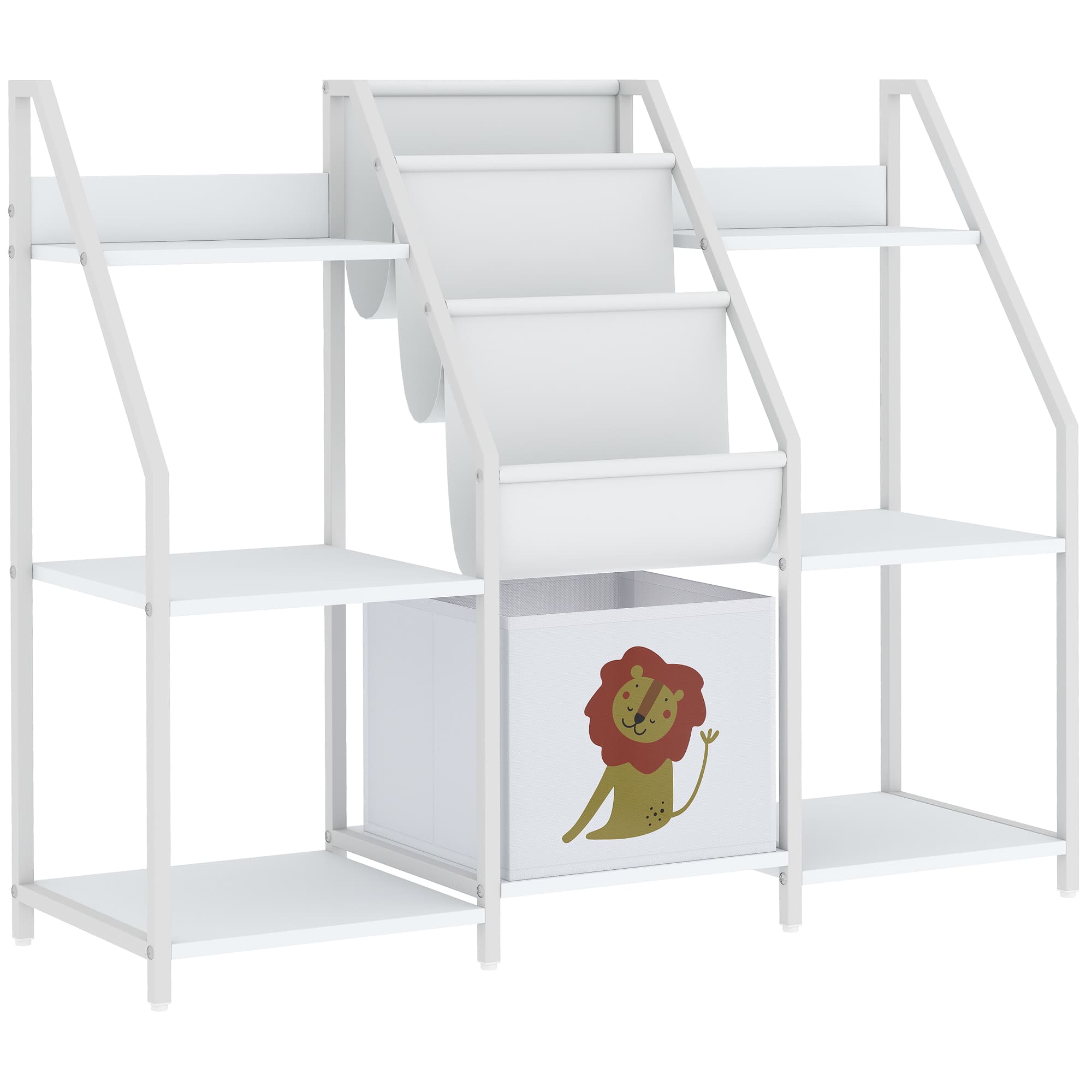 AIYAPLAY Bibliothèque pour Enfants à 3 Niveaux, Étagère à Livres pour Enfants avec Tiroir en Tissu, 93 x 30 x 76 cm, Blanc