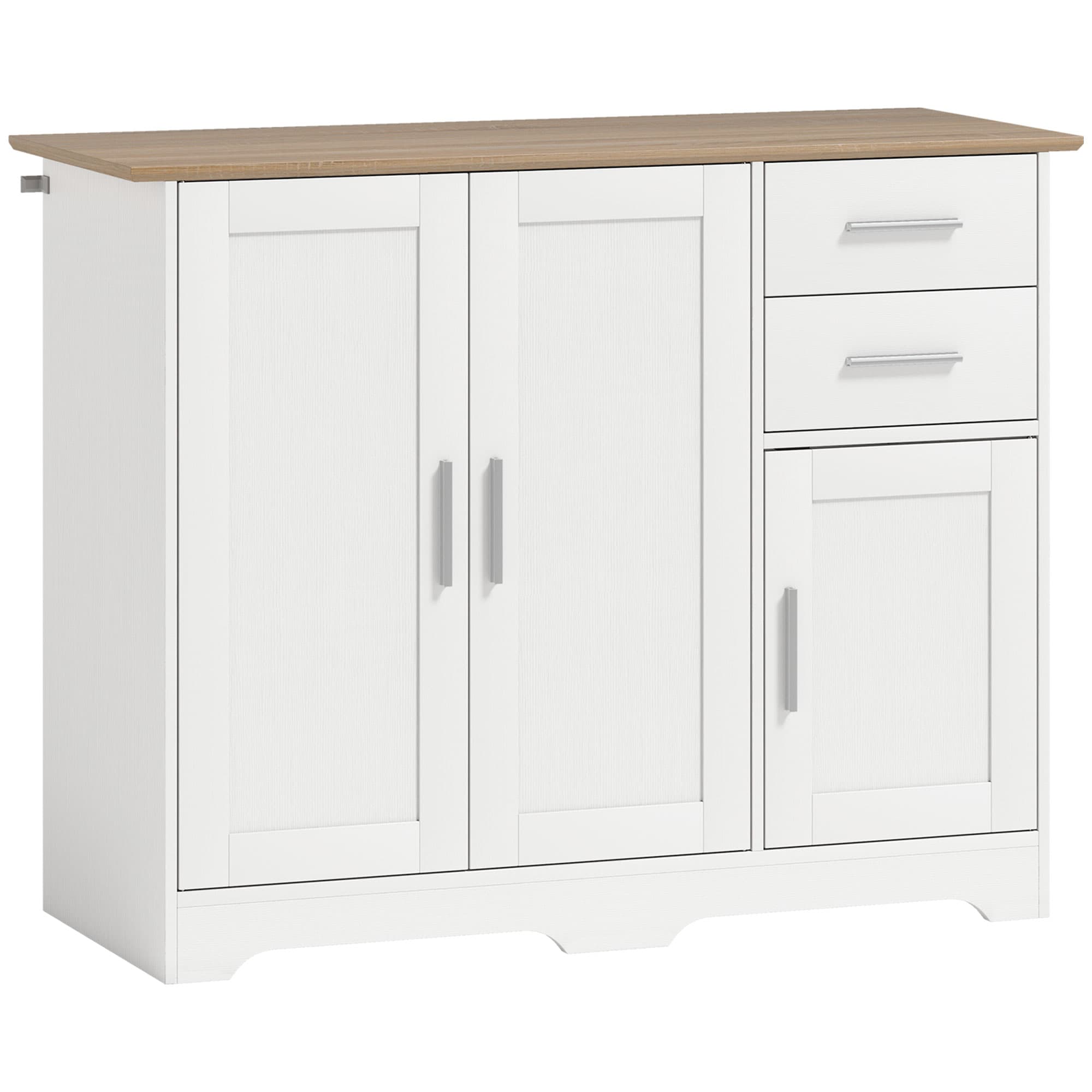 HOMCOM Buffet salon, meuble de rangement avec 2 tiroirs, 3 portes et étagère réglable, 100 x 40 x 78 cm, blanc et bois naturel