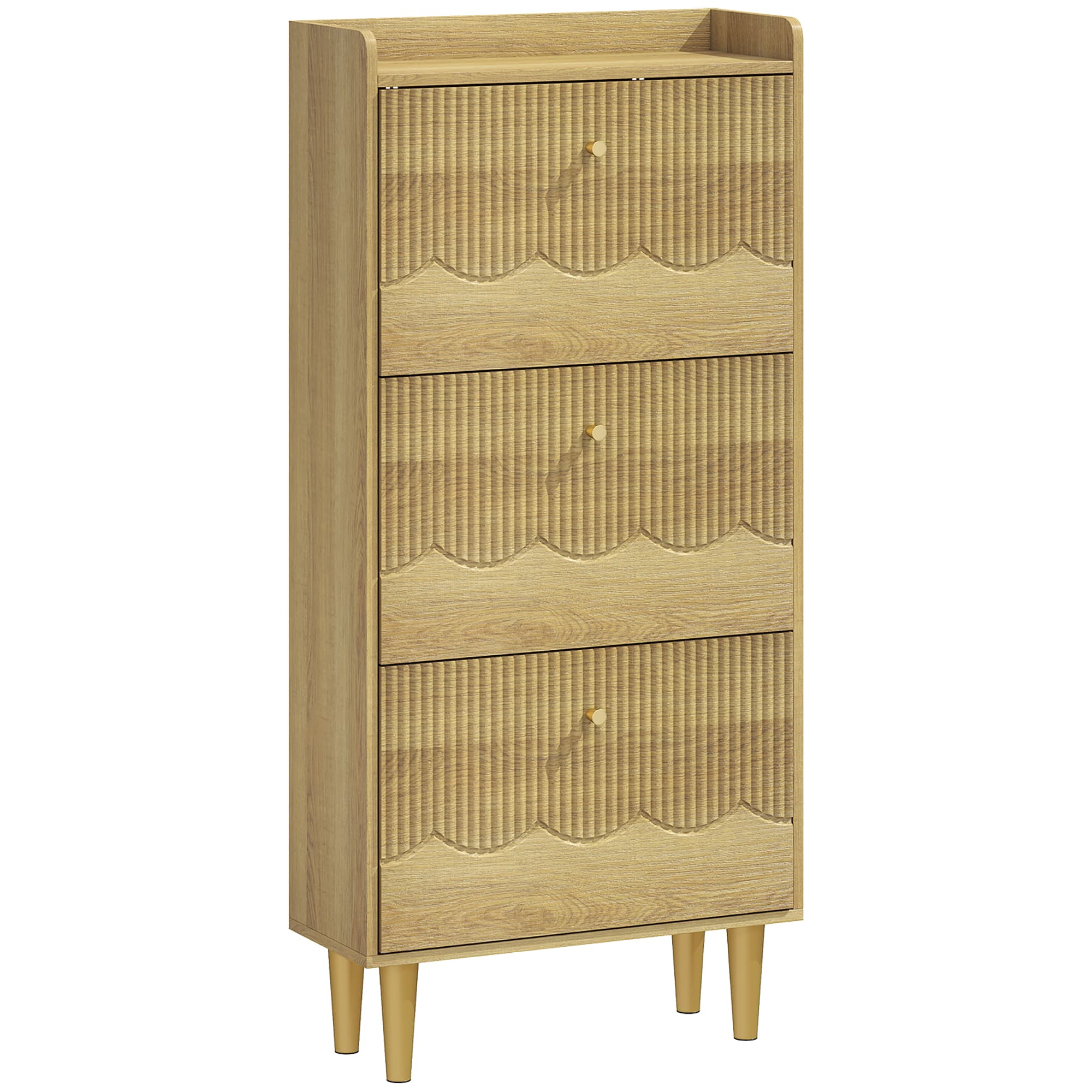 HOMCOM Meuble à chaussures 18 paires, armoire à chaussures étroite, 3 tiroirs rabattables étagères réglables, 60x24x128cm, chêne