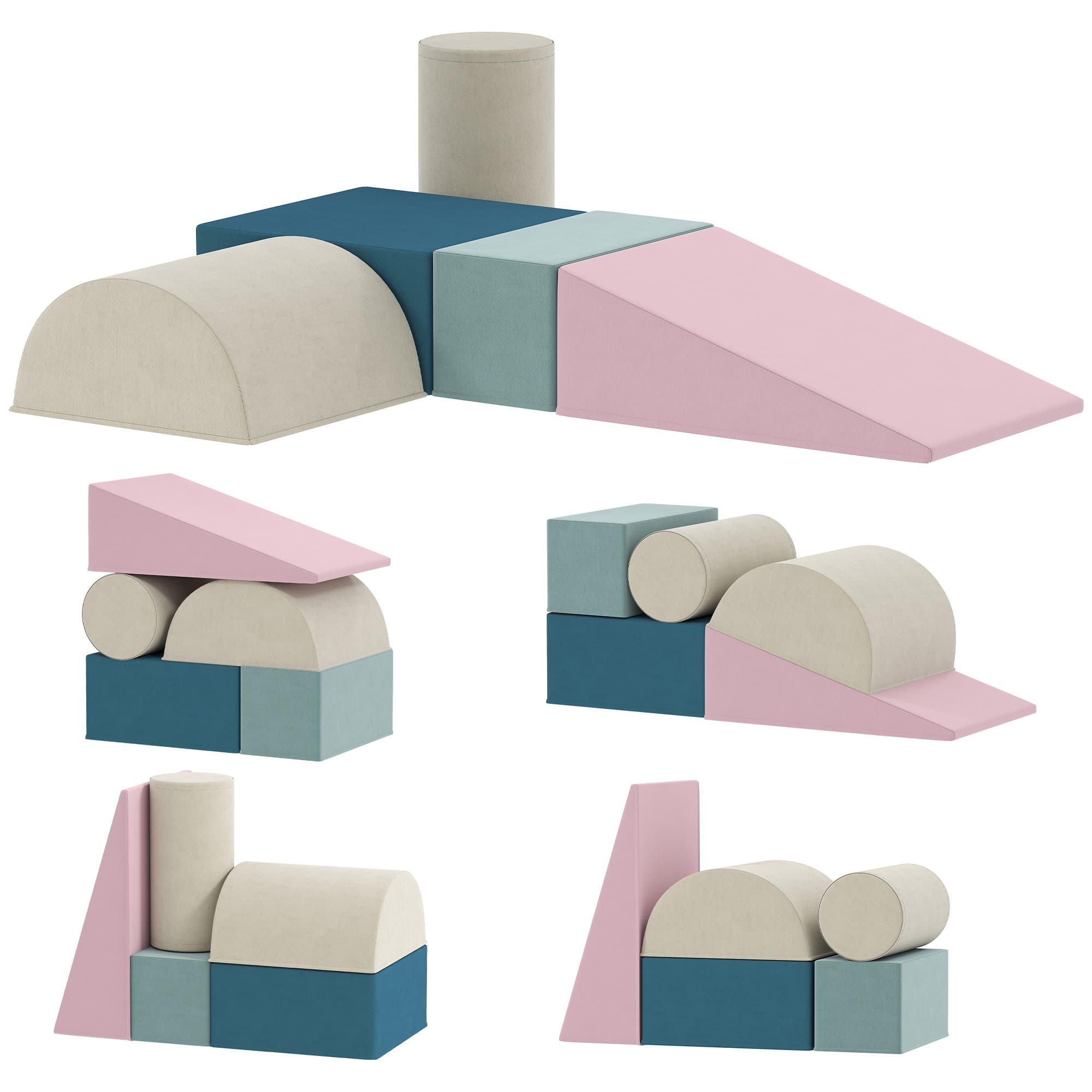 AIYAPLAY Parcours motricité bébé 5PCS, module en mousse souple avec housse en velours, multicolore