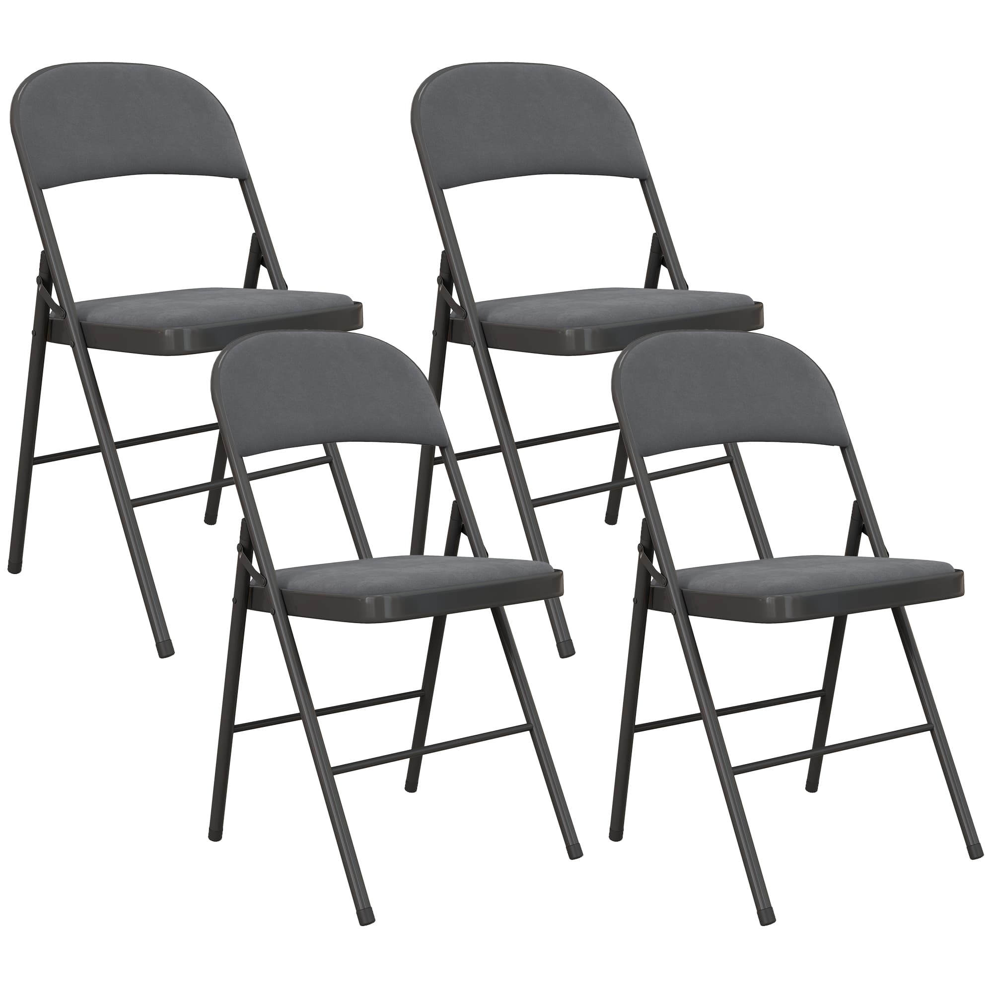 HOMCOM Lot de 4 chaises pliantes et portables intérieur avec assises et dossiers rembourrés en velours, cadre en acier, gris foncé
