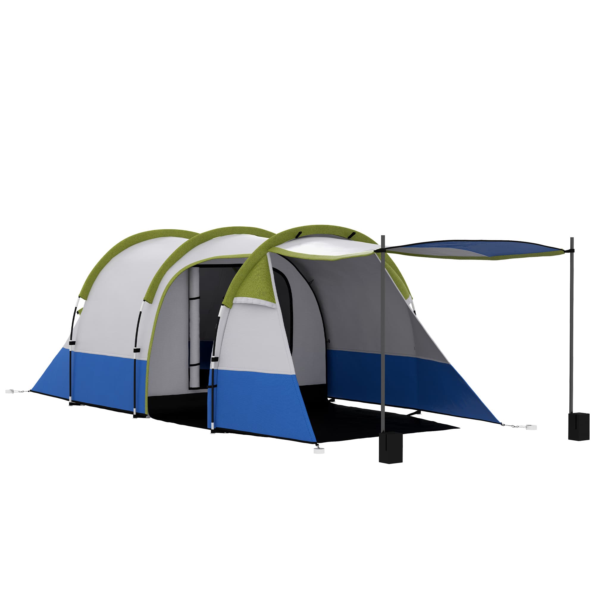 Outsunny Tente de camping tente tunnel 2-3 per. avec porche légère ventilée étanche 2000 mm 3 portes sac de transport inclus