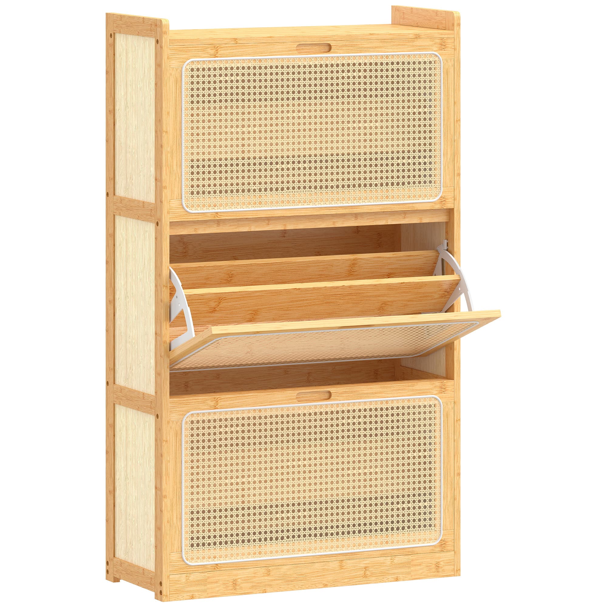 HOMCOM Meuble à chaussures 14 paires, armoire à chaussures 3 tiroirs rabattables, étagères réglables 69x29x119,8cm bois naturel