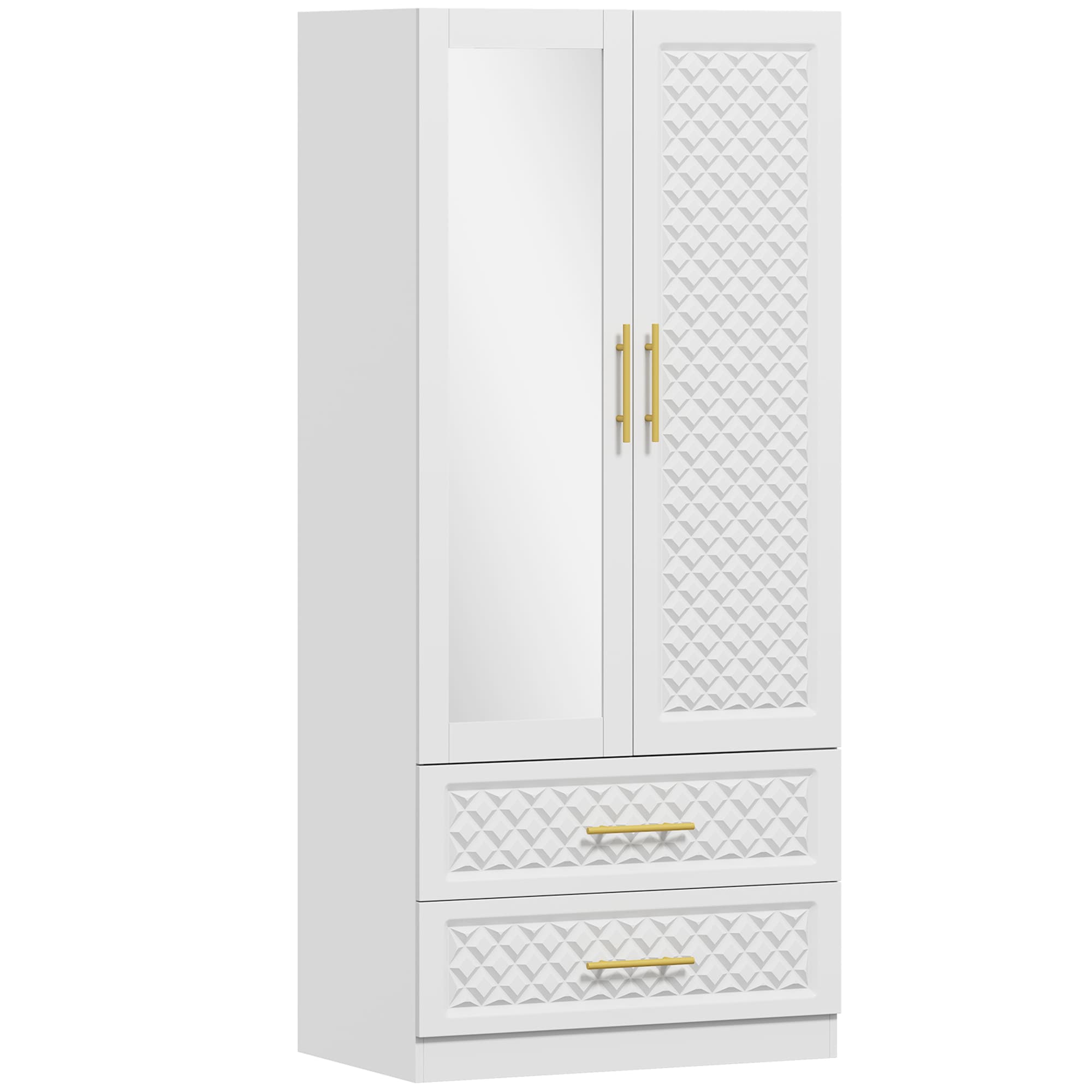HOMCOM Armoire chambre penderie avec miroir, 2 tiroirs, 2 portes et barre de suspension, 80 x 50 x 180 cm, blanc