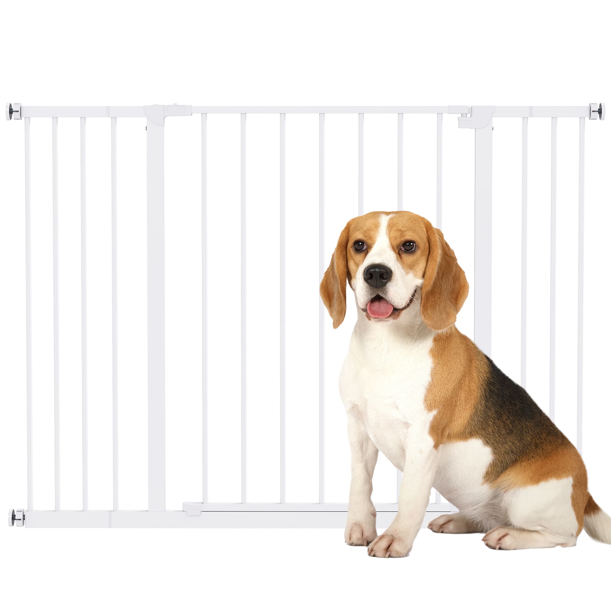 PawHut Barrière de sécurité longueur réglable dim. 76-107l x 76H cm sans perçage métal plastique blanc