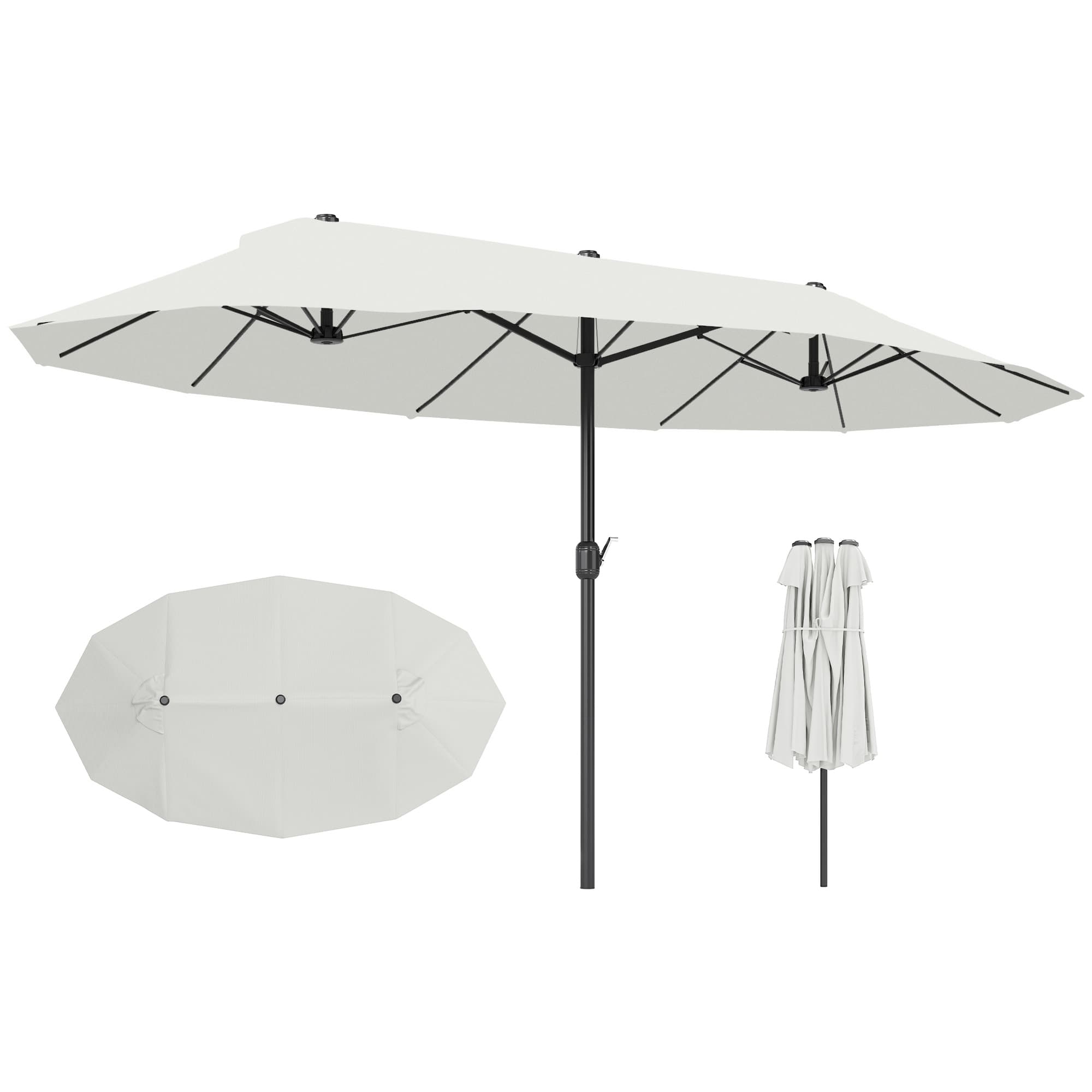 Outsunny Parasol de jardin XXL parasol grande taille 4,6L x 2,7l x 2,4H cm ouverture fermeture manivelle acier polyester haute densité crème