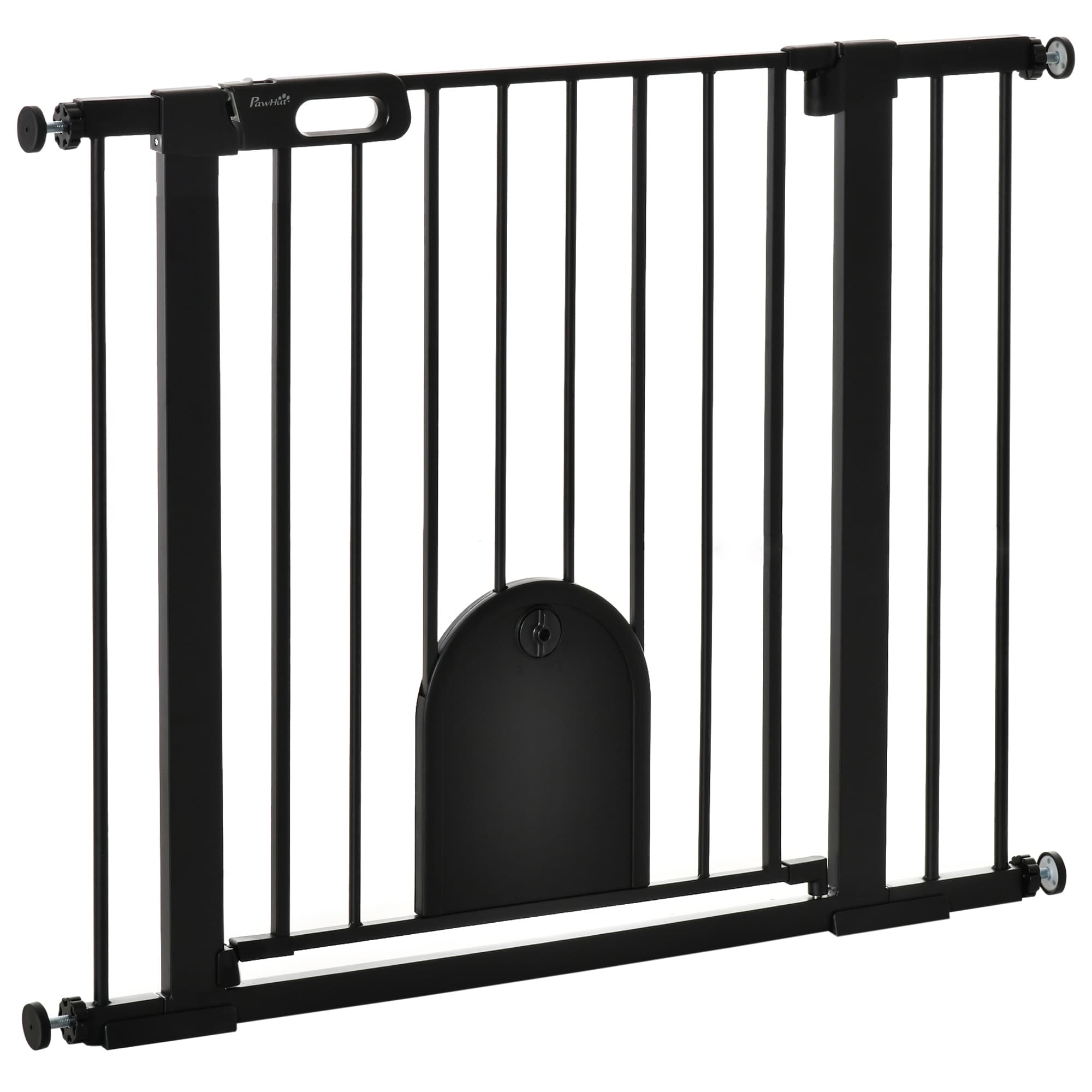 PawHut Barrière de sécurité animaux avec porte fermeture automatique système de double verrouillage, acier noir
