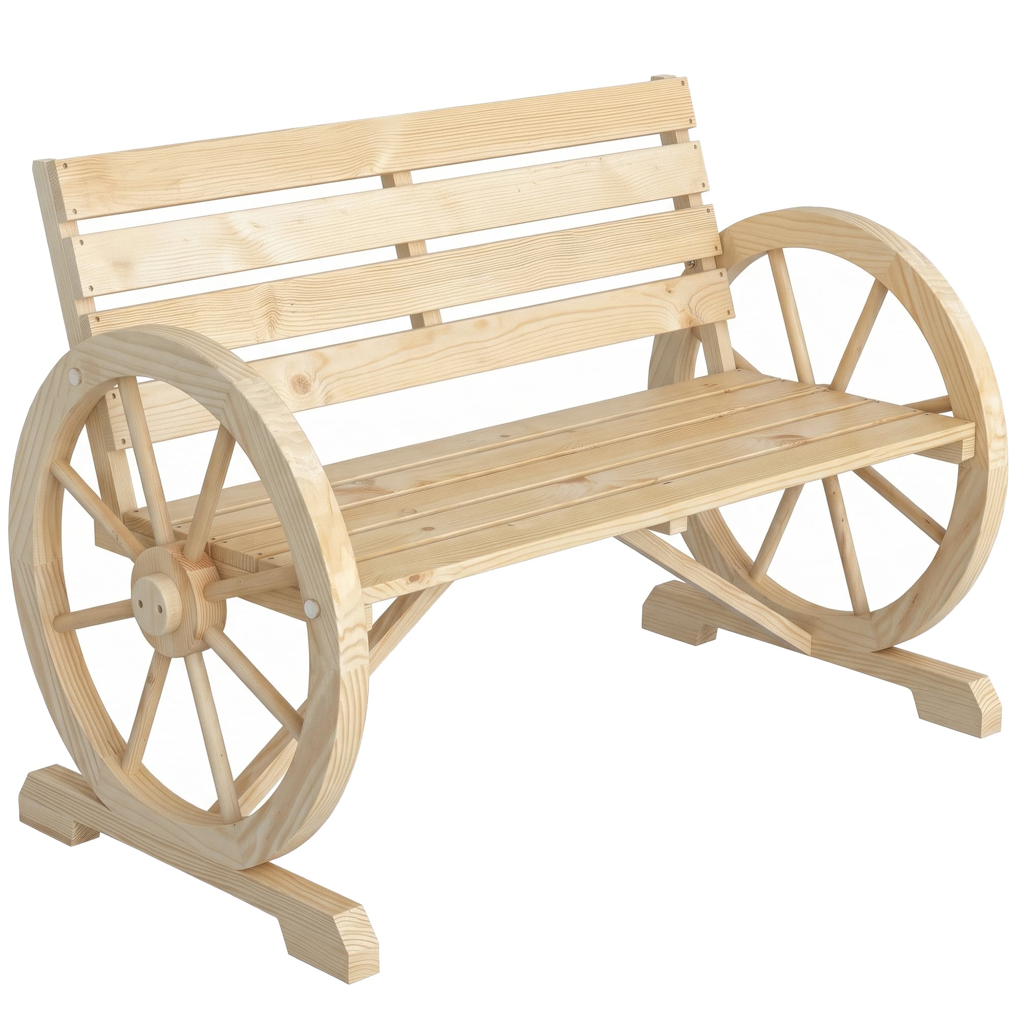 Outsunny Banc de Jardin banc 3 places en bois Style Rustique Chic accoudoirs Roues Charette Bois Sapin effet bois naturel