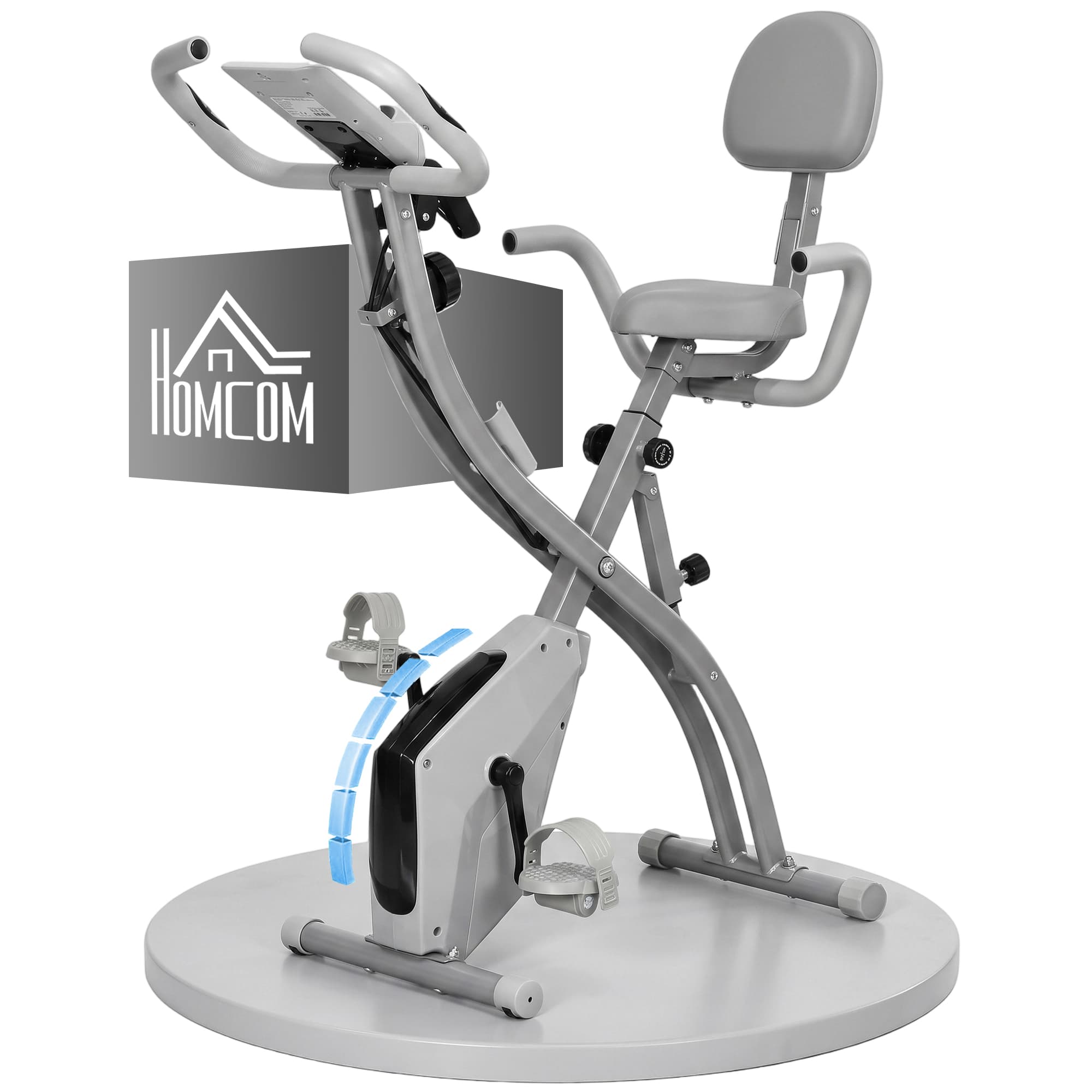 HOMCOM Vélo d'appartement cardio Fitness pliable Ecran d'affichage LCD multifonction 97L x 51I x 115H cm gris