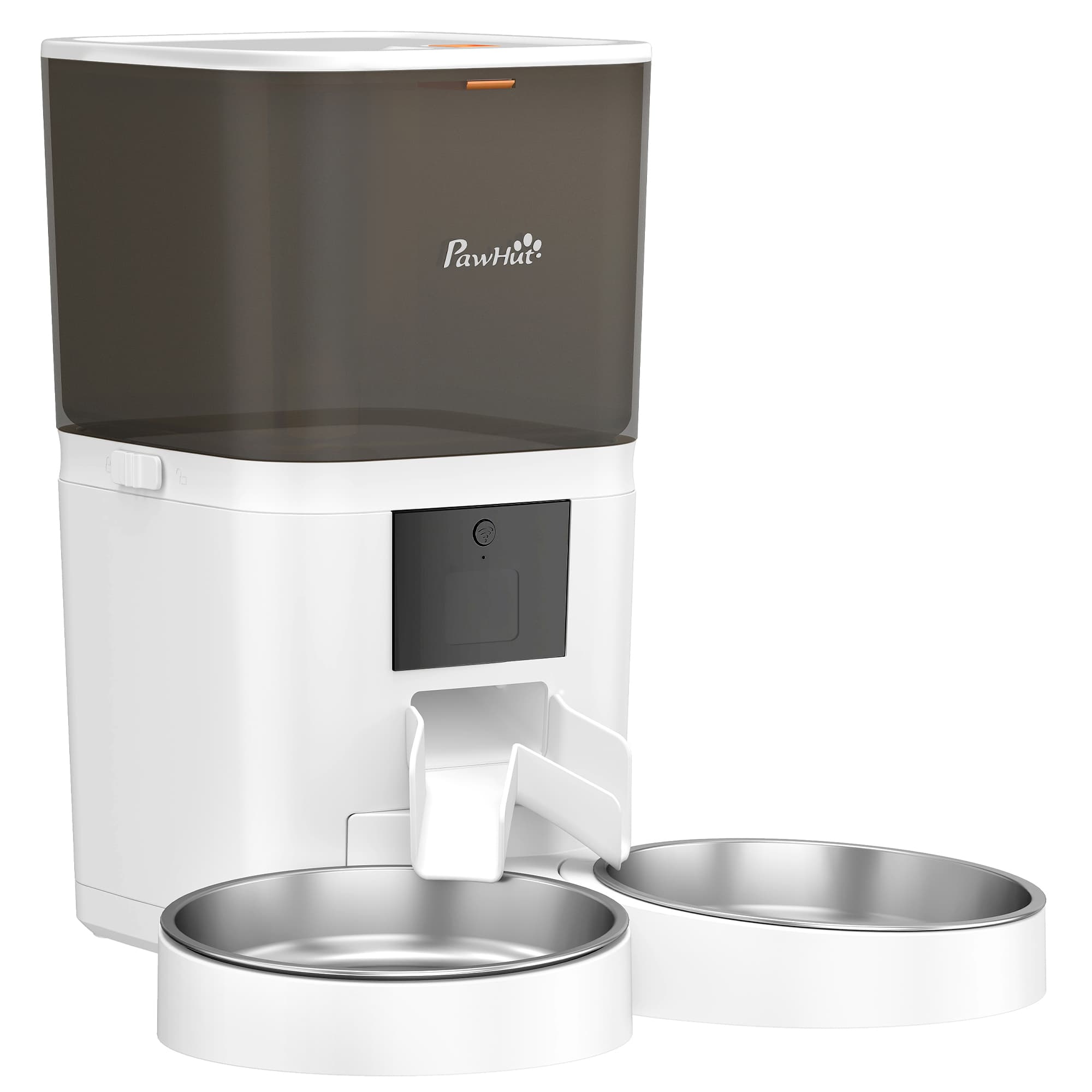 PawHut Distributeur Croquettes Chat Automatique 2 Animaux 6L Double Bol Inox WiFi Tuya App ABS 37x36x35cm Blanc