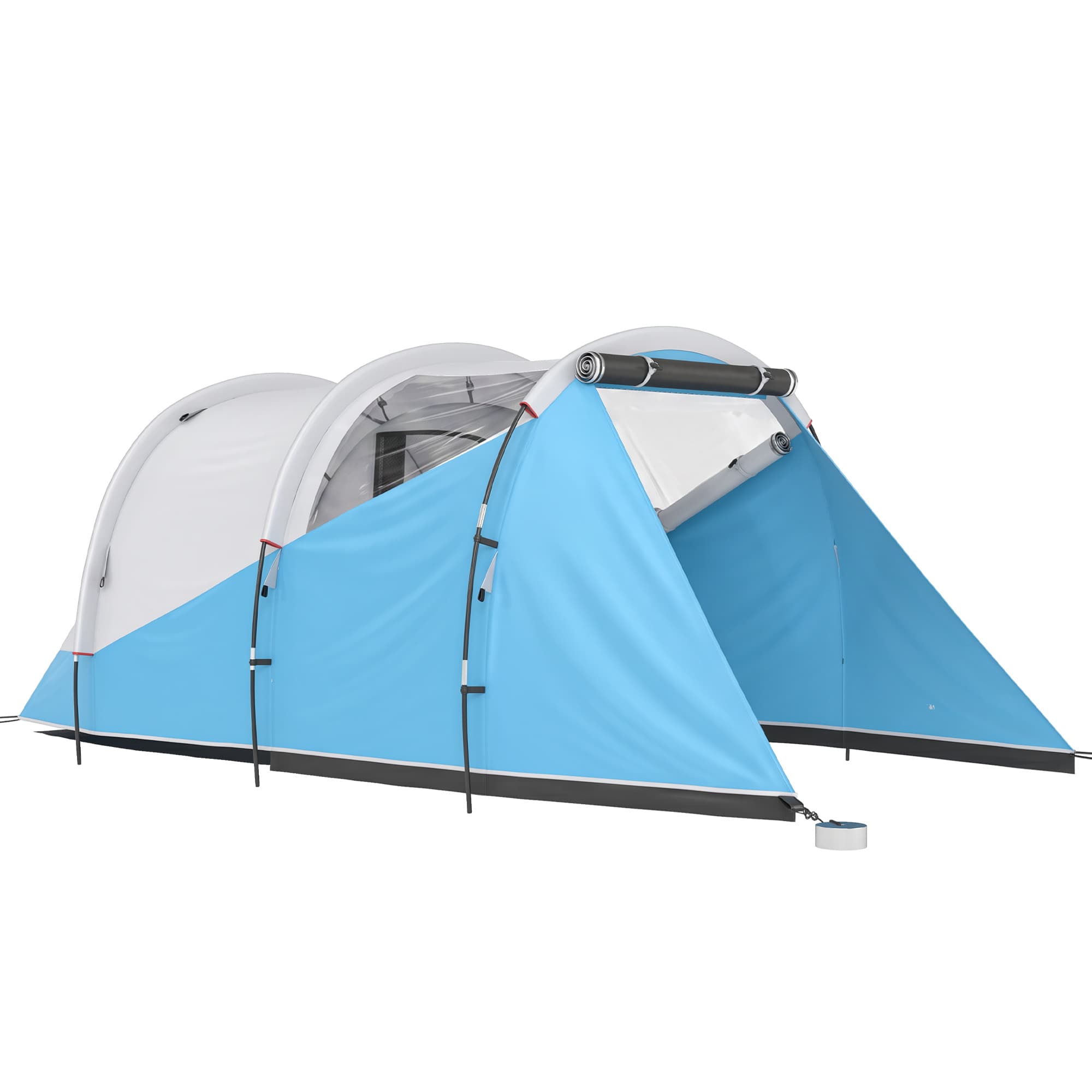 Outsunny Tente de camping familiale 4-5 personnes, tente tunnel imperméable, 2 portes fenêtres, ventilée 4,6 x 2,6 x 1,9 m, bleu
