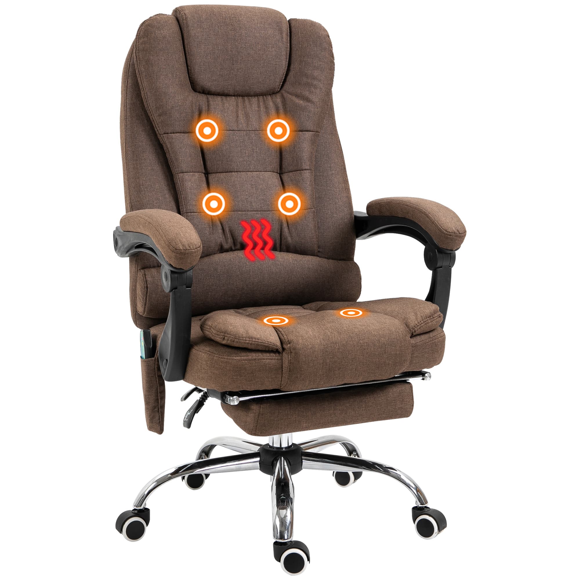 Vinsetto Fauteuil de bureau ergonomique massant chauffant repose-pied + coussin lombaires hauteur réglable dossier inclinable marron Aosom France