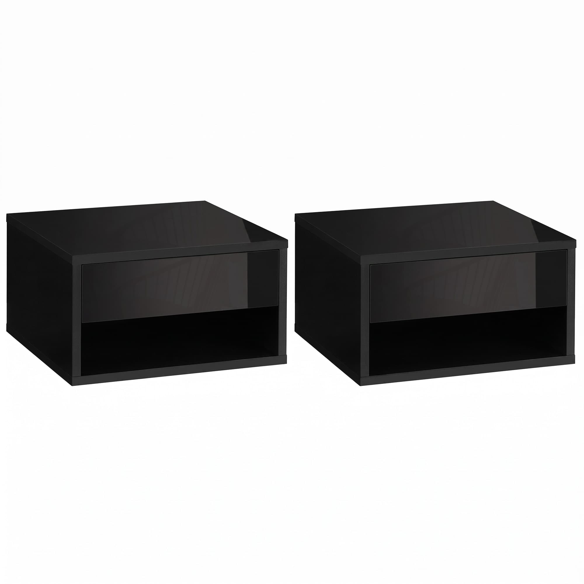 HOMCOM Lot de 2 Tables de Chevet Murales Noires avec Tiroir Coulissant et Niche Design Moderne Aosom France