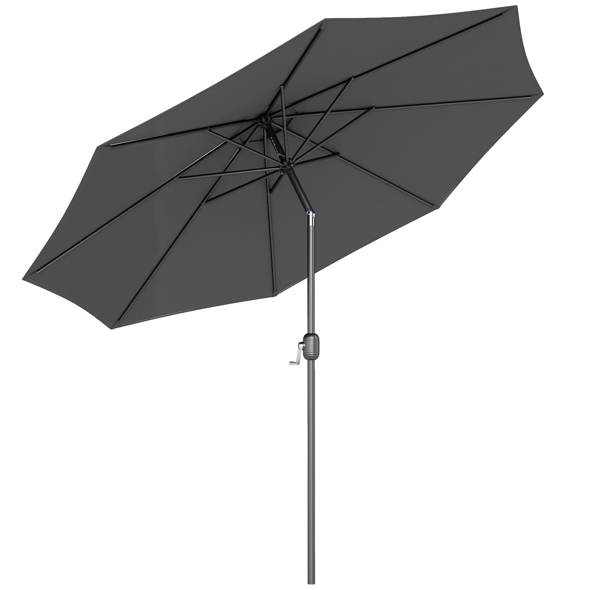 Outsunny Parasol Rond Gris Polyester 180g/m2 Ø3m Manivelle Anti-UV Protection Solaire Aosom France