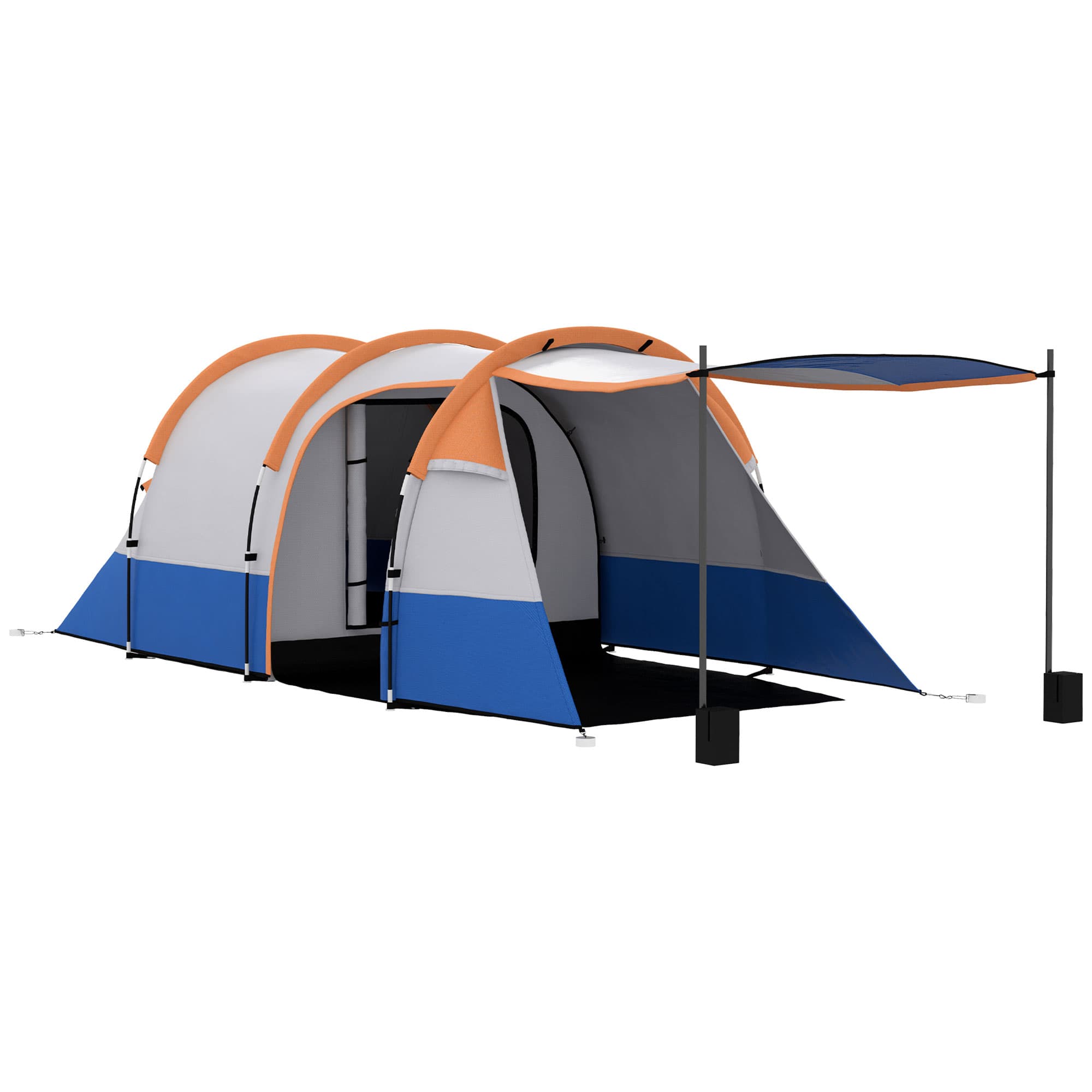 Outsunny Tente de camping tente tunnel 2-3 per. avec porche légère ventilée étanche 2000 mm 3 portes sac de transport inclus