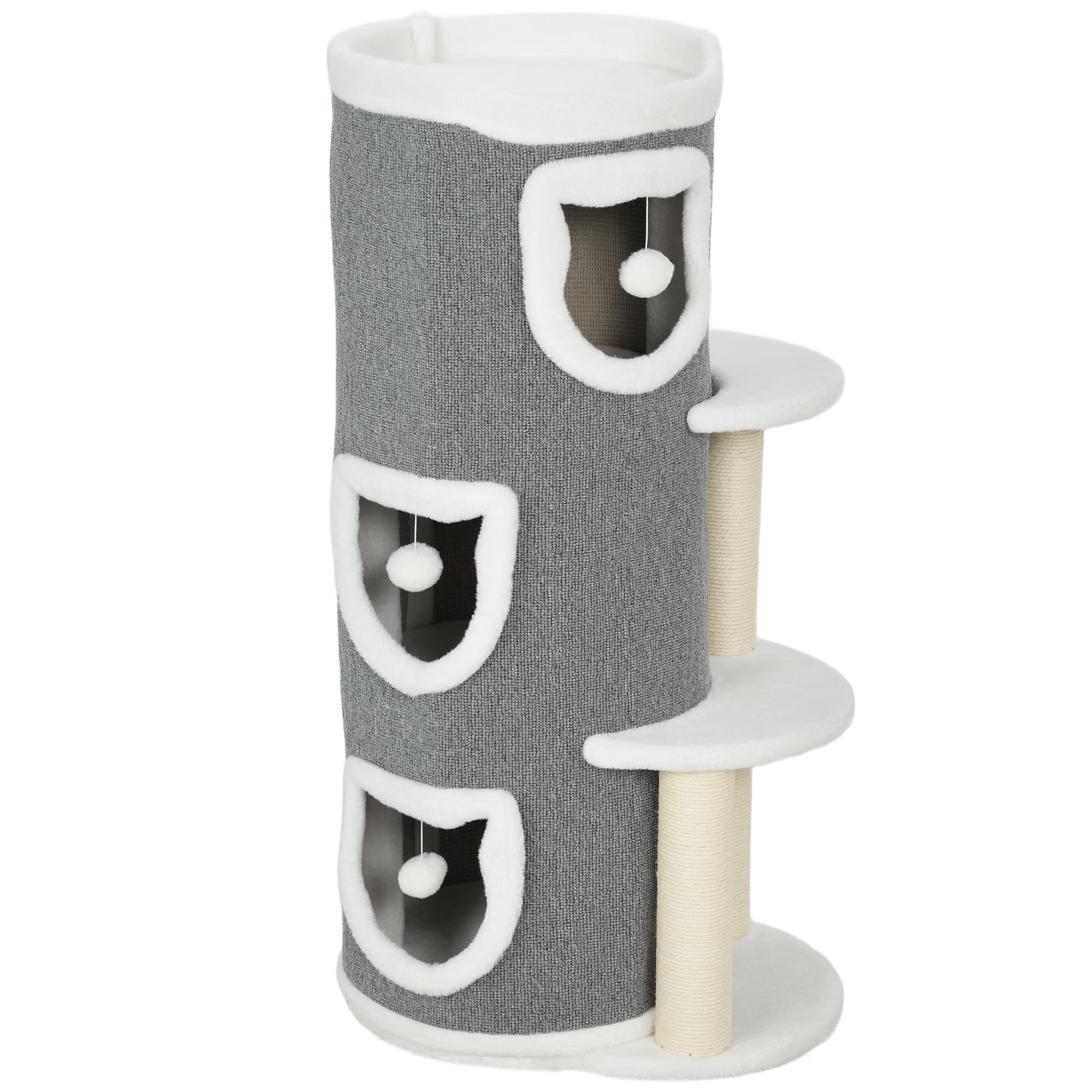 PawHut Tour pour chat à 4 niveaux arbre à chat stable avec griffoirs en sisal et bord en peluche 2 plateformes 50x36x101cm gris