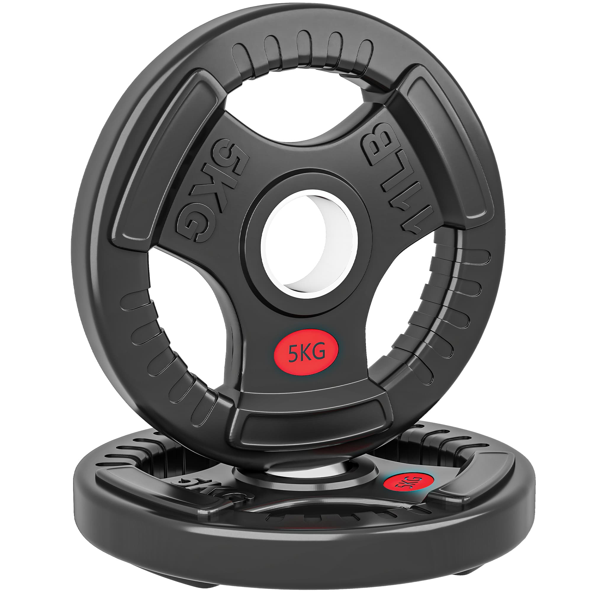 SPORTNOW Disques de Poids en Plastique 10 kg, Plaques de Poids 2 x 5 kg, 3 Poignées, Trous de Ø 50 mm, Noir