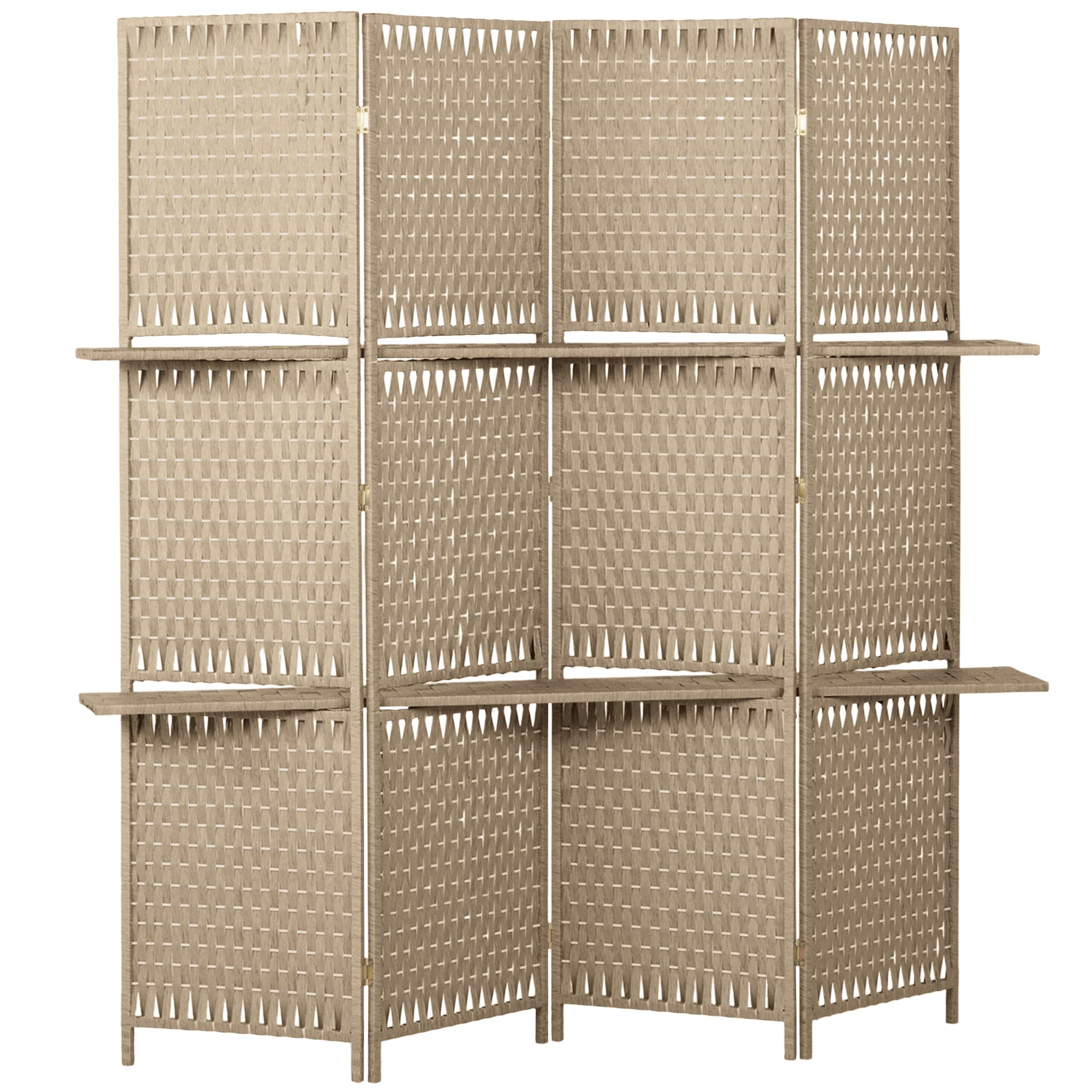HOMCOM Séparateur de pièces 4 panneaux 2 étagères pliables naturel paille