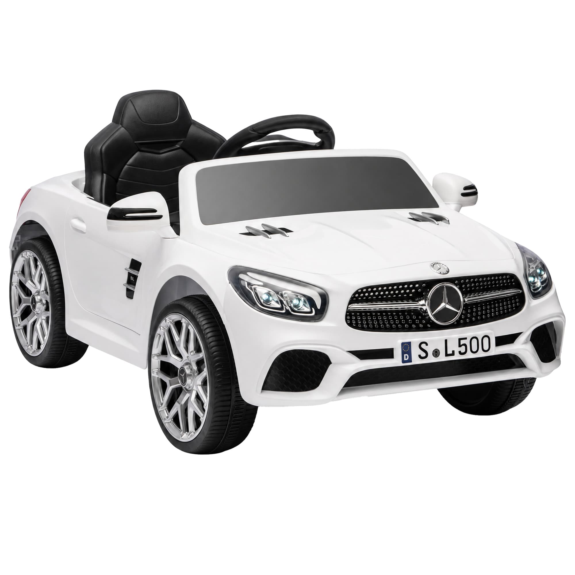 AIYAPLAY Voiture Électrique Enfants 12V Mercedes-Benz SL500, 3-5 km/h, 2 Moteurs, Télécommande 2,4G, pour 3-5 Ans, Blanc