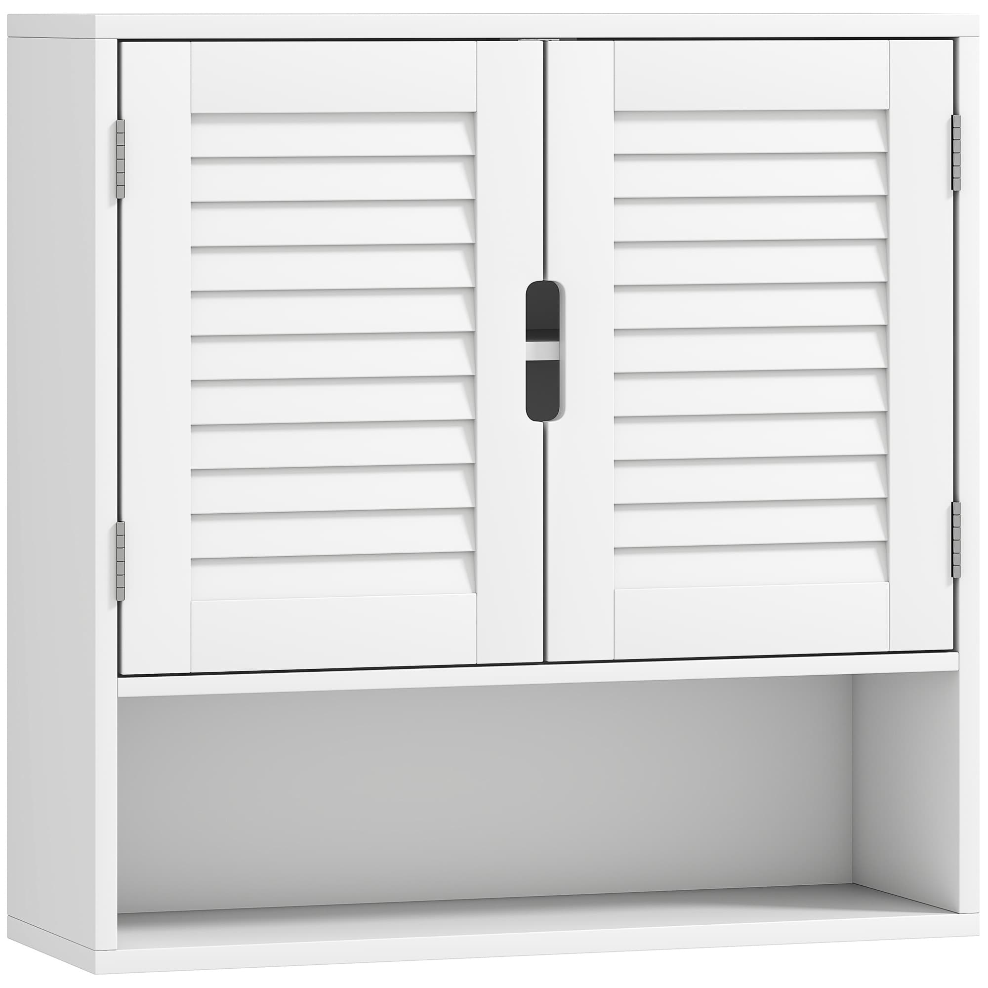 HOMCOM Armoire murale de salle de bain avec porte à lattes, étagère réglable et compartiment ouvert, 60x20x60cm, blanc