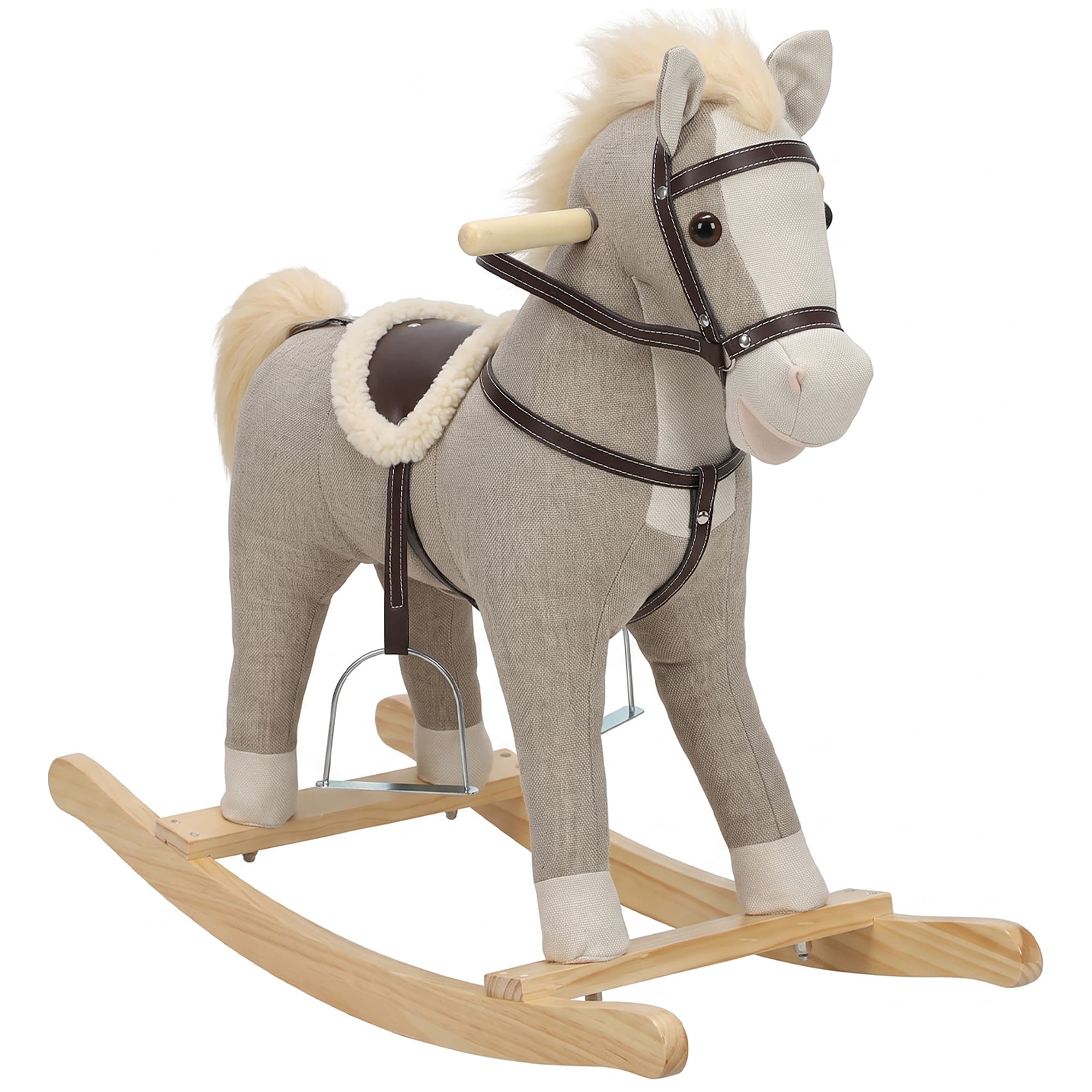 AIYAPLAY Cheval à bascule pour enfants, jouet à bascule bébé en tissu effet lin avec effets sonores et poignées de sécurité, gris