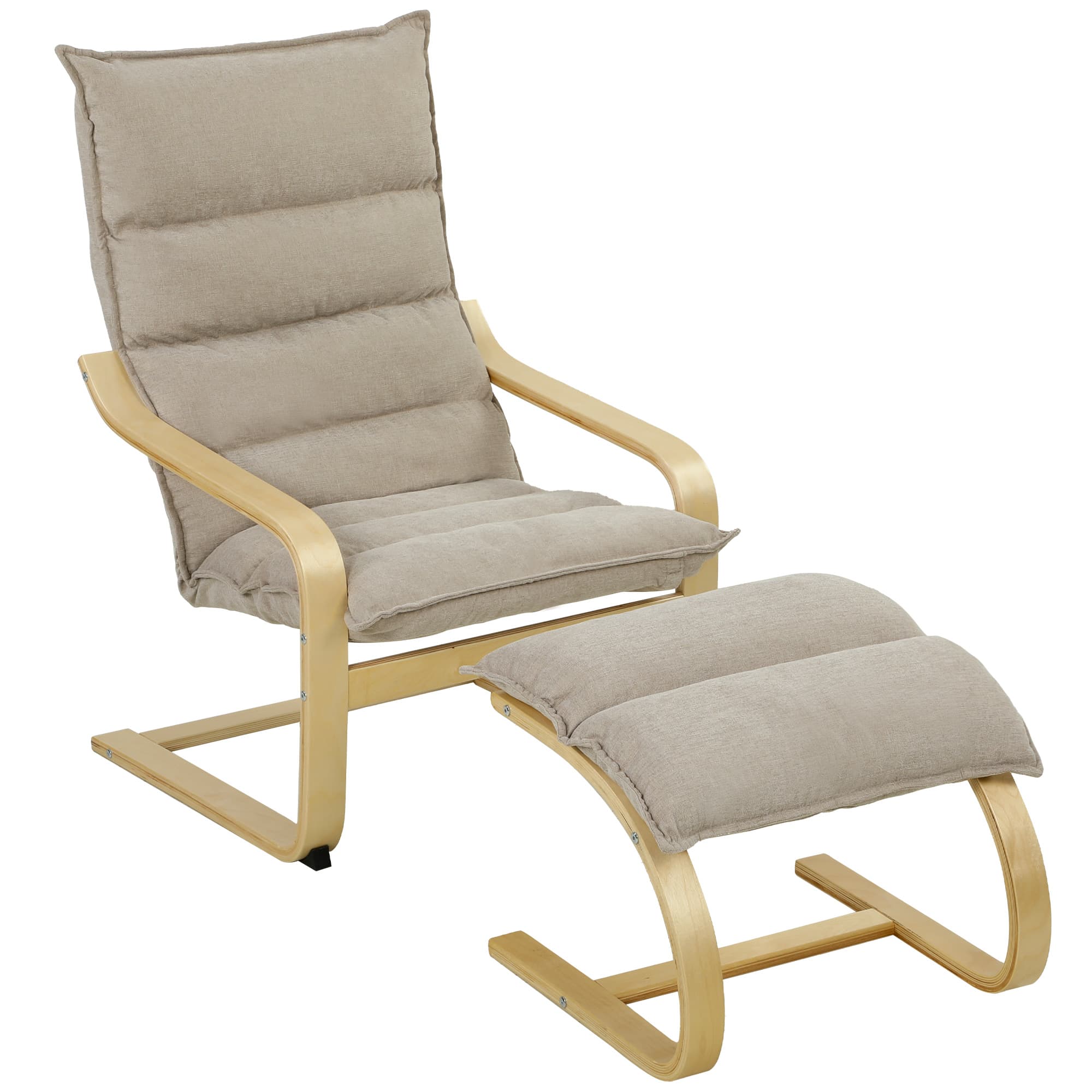 HOMCOM Fauteuil de Salon avec Repose-Pied, Fauteuil d'Appoint en Lin, Assise Large, Dossier Haut, Bascule Douce, Beige