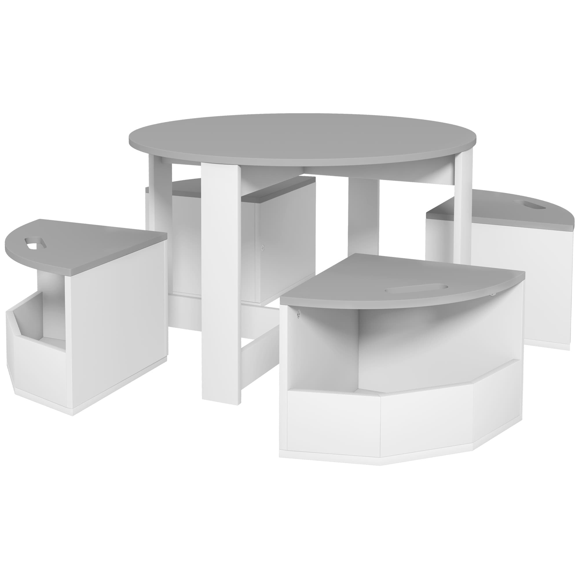 AIYAPLAY Ensemble Table et Chaises pour Enfants 5 Pièces, Rangement pour Art, Activités Créatives, 78x78x49cm, Gris