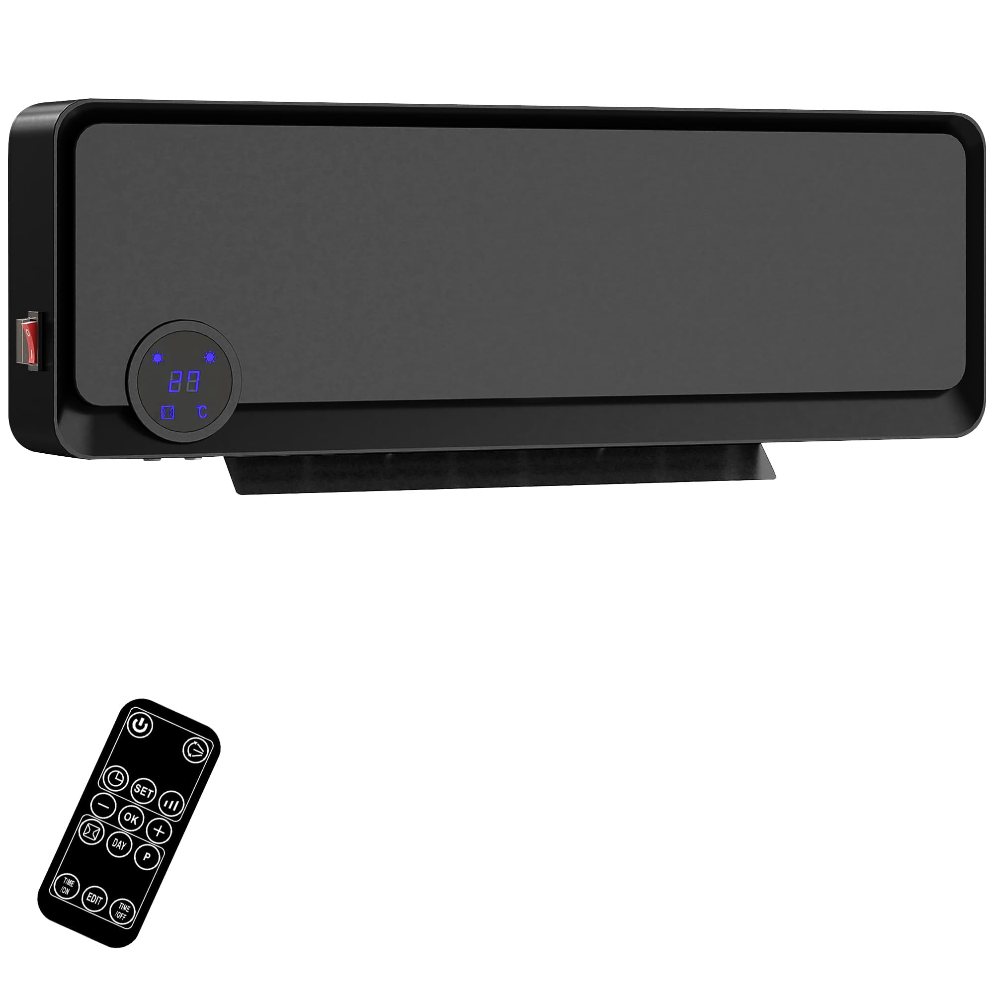 HOMCOM Radiateur Mural Soufflant Oscillant 2000 W, Chauffage Céramique PTC, 3 Niveaux de Puissance, 56x11,7x18,5cm, Noir