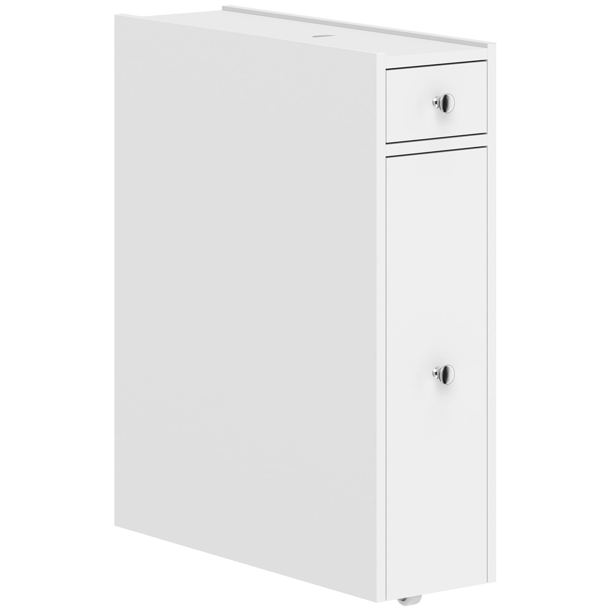 HOMCOM Meuble de salle de bain étroit, armoire de salle de bain sur pied avec 2 tiroirs et étagère ouverte, 16x48x58cm, blanc