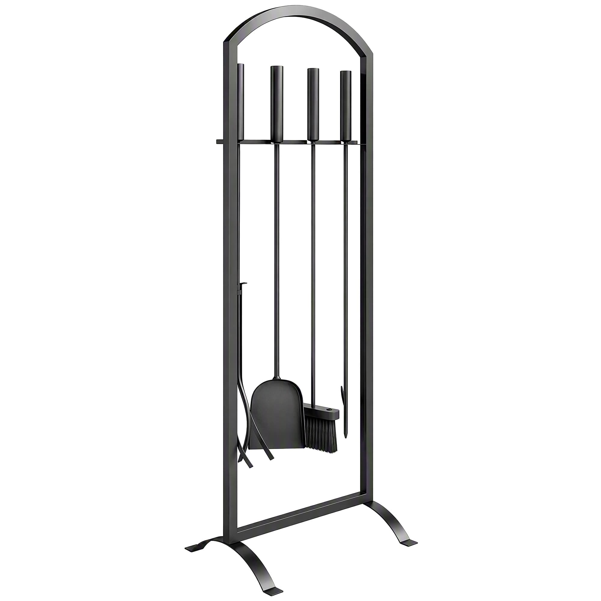 Outsunny Serviteur de Cheminée 6 Pièces avec Sac à Bûches, Brosse, Pelle, Tisonnier, Pince et Support, 30 x 22 x 86 cm, Noir