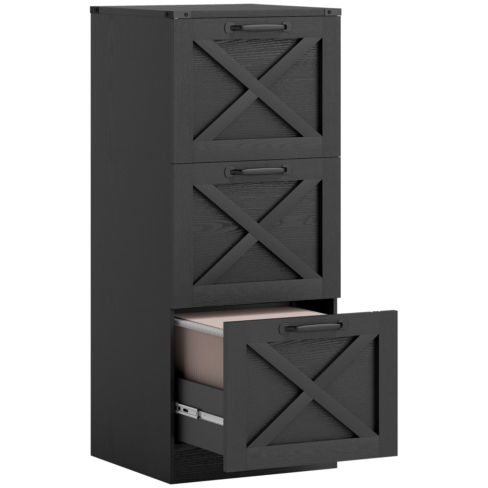 HOMCOM Caisson de Bureau avec 3 Tiroirs, Dossiers Suspendus pour Formats Lettre/A4, Style Rustique, 40x40x101cm, Noir