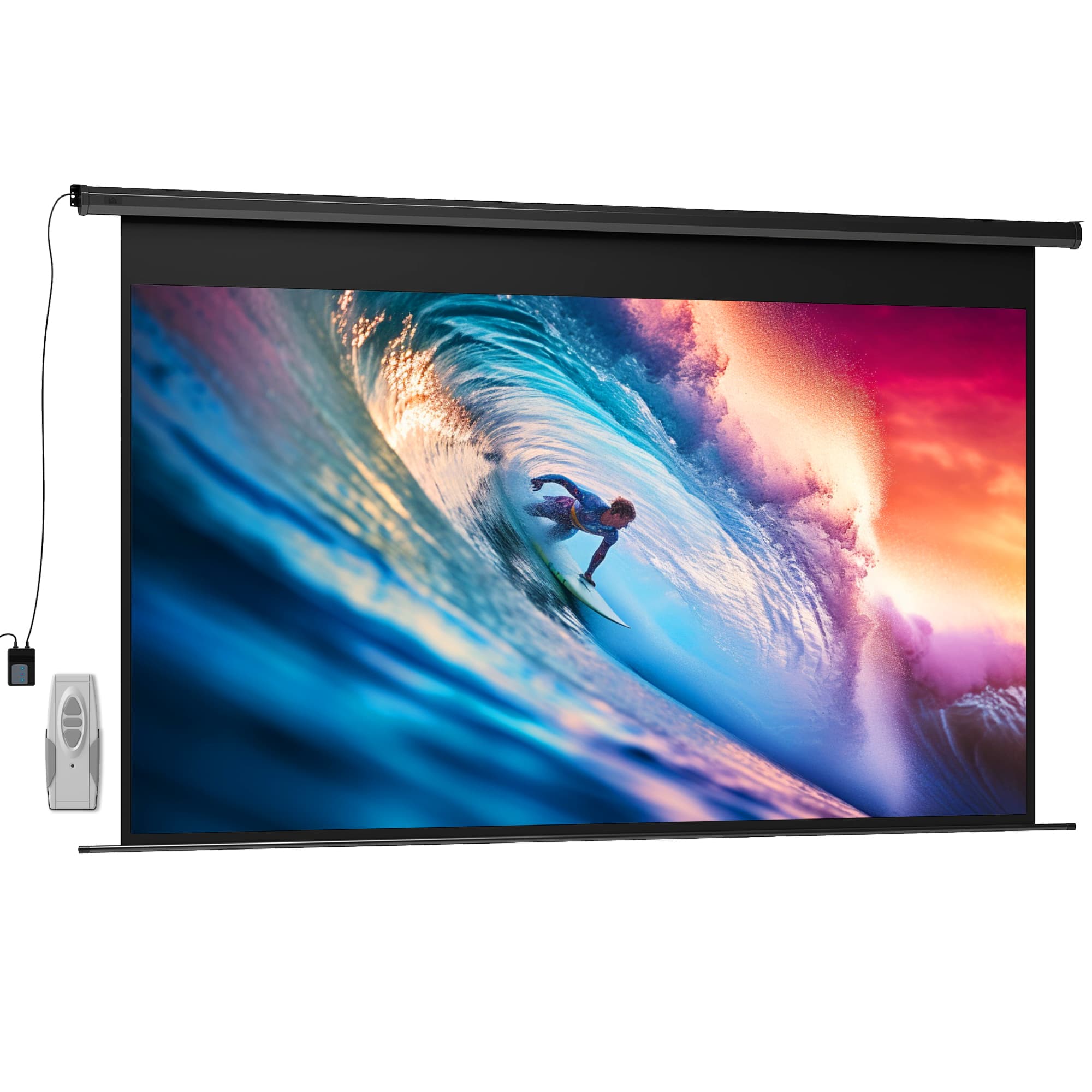 HOMCOM Écran de projection motorisé 120 pouces, 16:9 4K HD, fixation mural ou plafond avec télécommande, 297x8x183cm