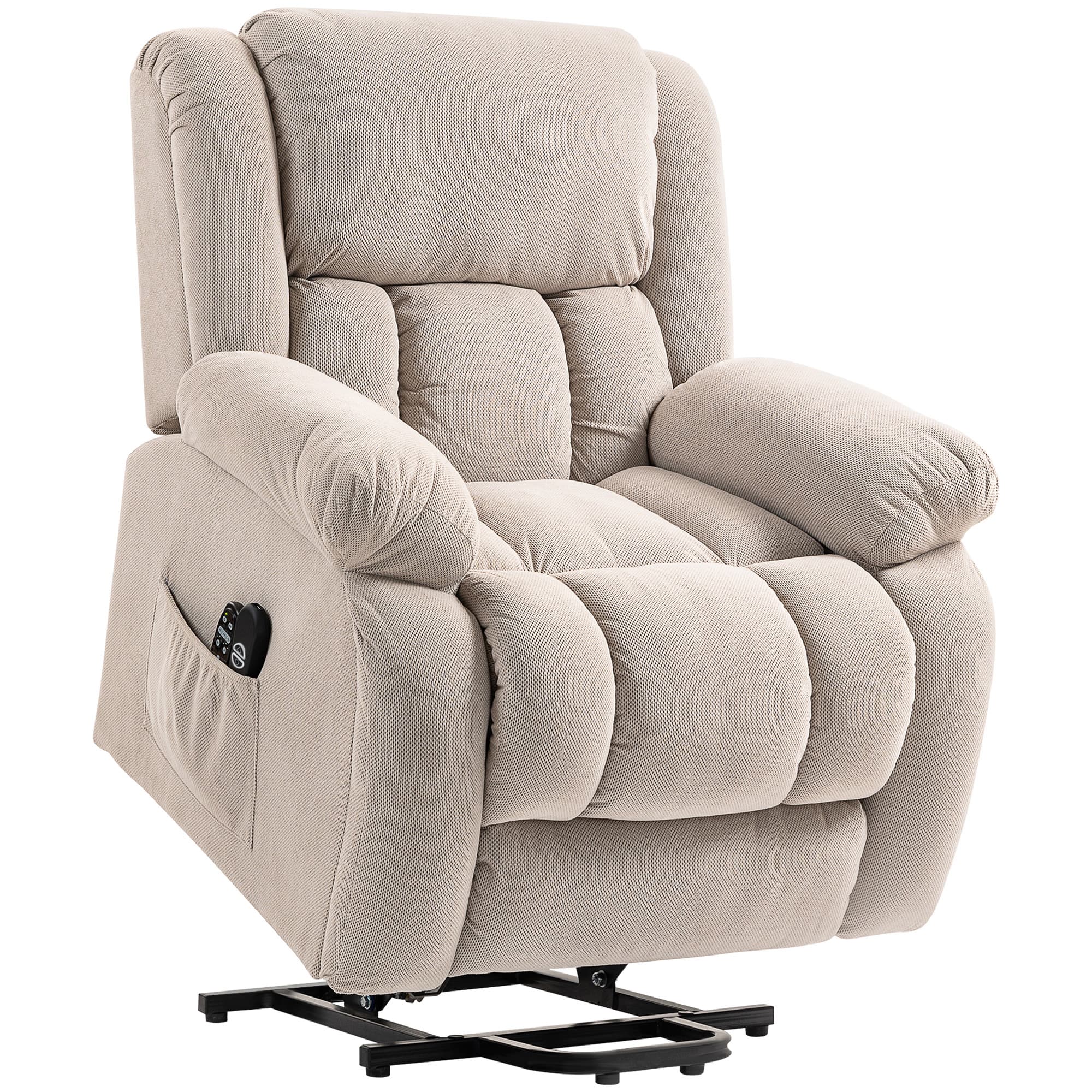 HOMCOM Fauteuil Releveur Électrique, Massage et Chauffage, Repose-Pieds, Dossier Inclinable, Télécommande, 93x104x100cm, Beige