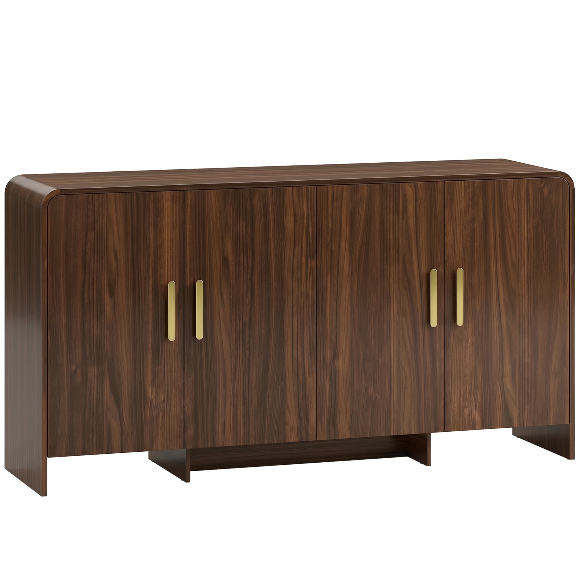 HOMCOM Buffet salon, meuble de rangement avec 4 portes à fermeture douce, 4 compartiments et bords arrondis, 152x40x80cm, noyer