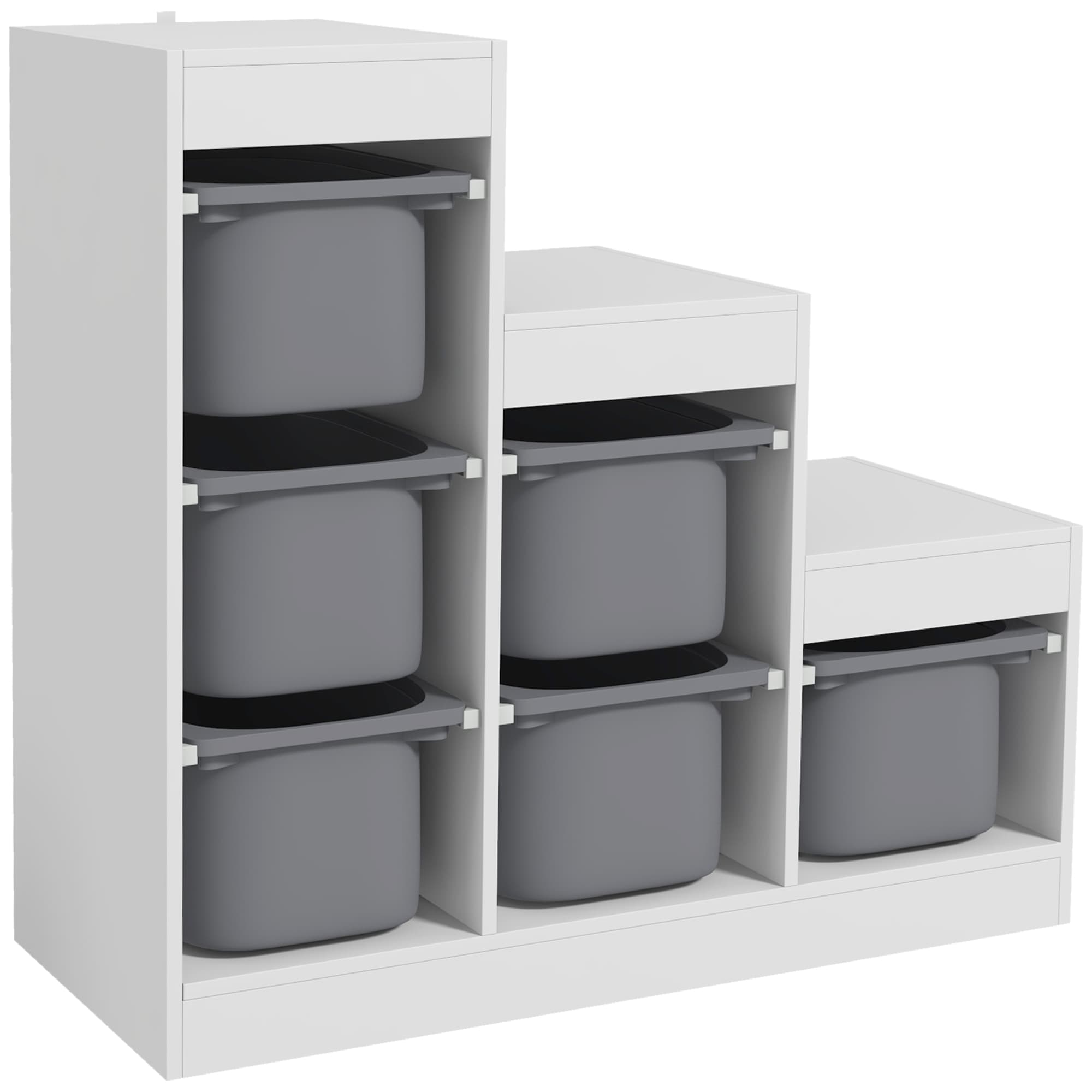 AIYAPLAY Meuble de rangement pour jouets des enfants avec 6 bacs amovibles, 3 niveaux de rangement, 96 x 38,5 x 90, gris