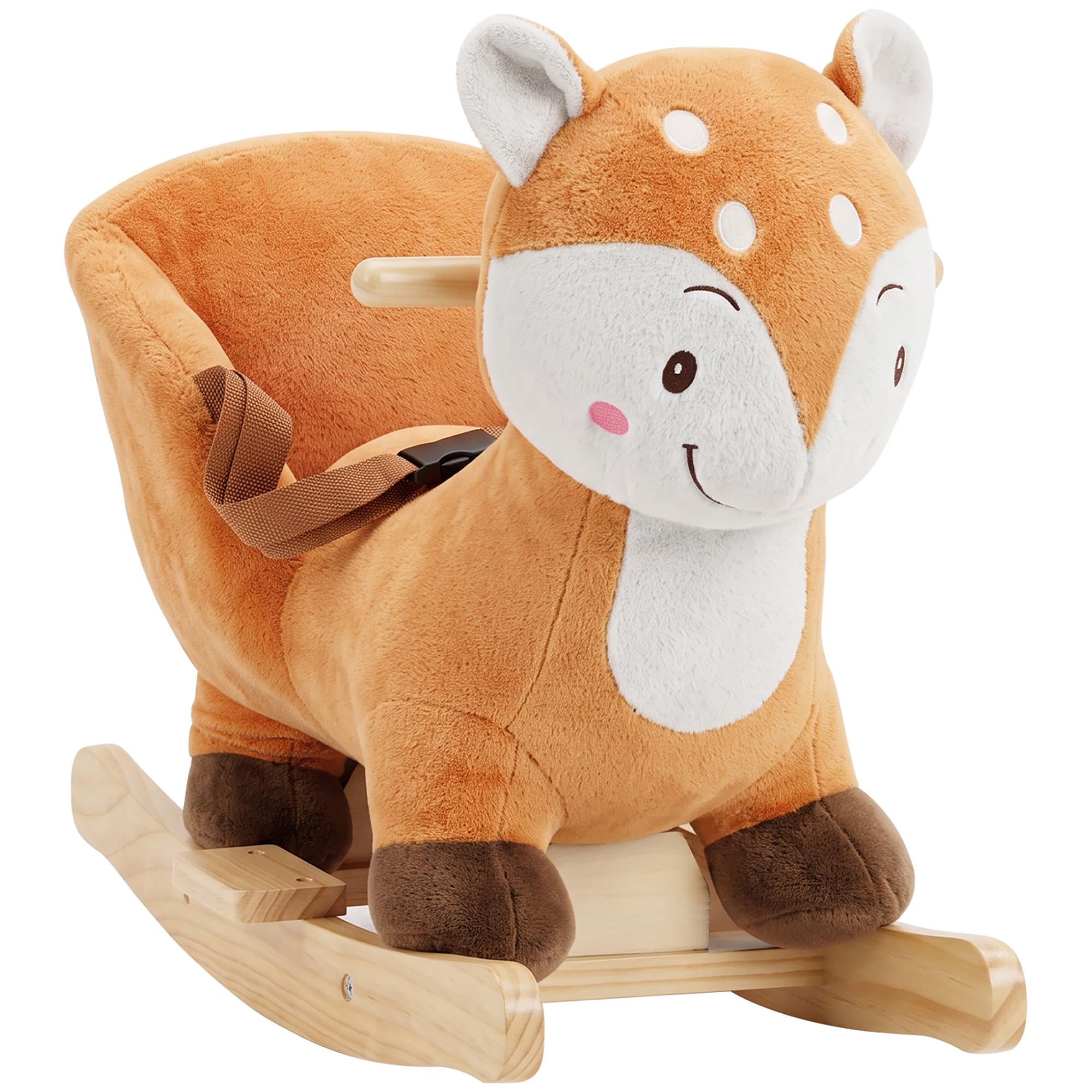 AIYAPLAY Cheval à bascule cerf en peluche avec sons d'animaux, ceinture de sécurité et butées anti-basculement, marron
