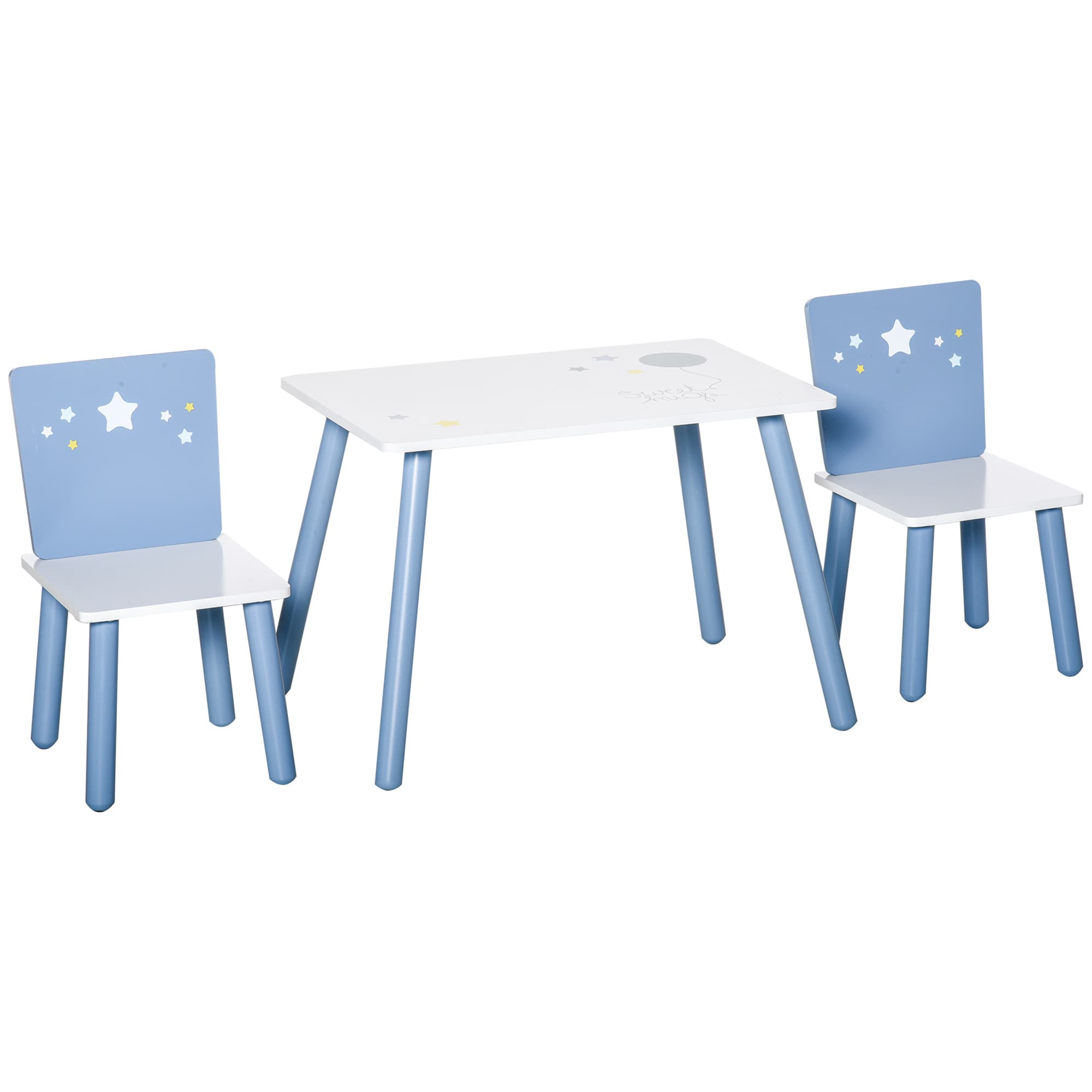 HOMCOM Table enfant avec chaise, ensemble table et 2 chaises en bois pour dessiner, jouer, étudier, bleu