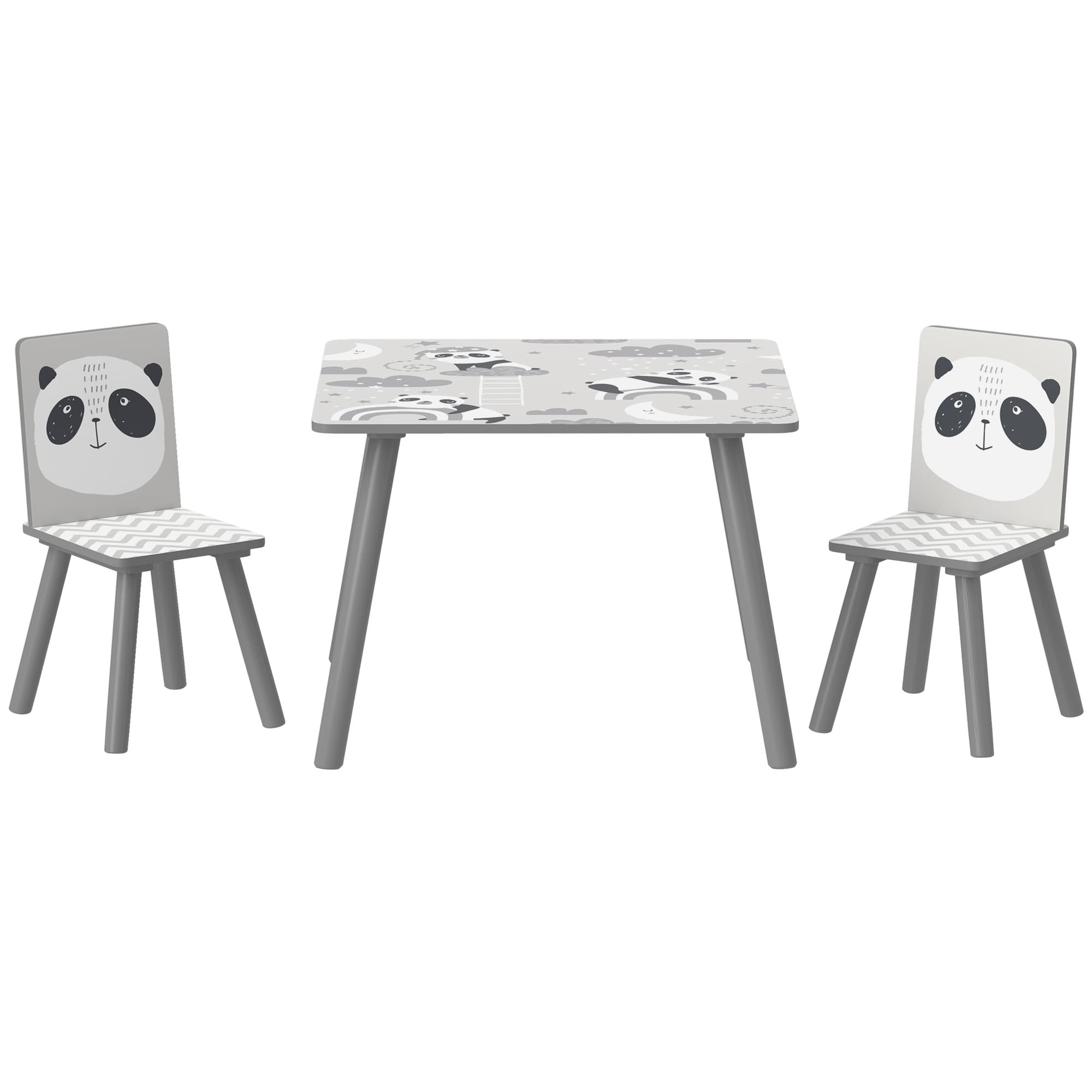 ZONEKIZ Ensemble table et chaises pour enfants, table pour enfant avec 2 chaises, motif animaux pour chambre à coucher gris