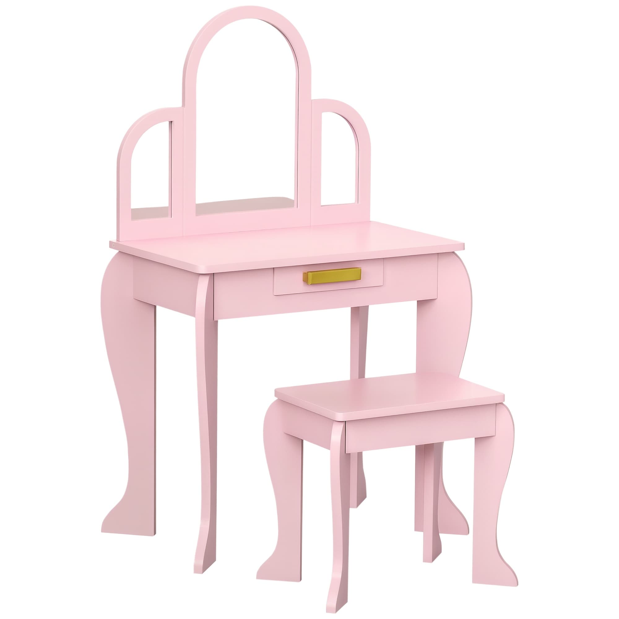 HOMCOM Coiffeuse pour enfant avec tabouret 3 miroirs et tiroir 3 à 6 ans 52 x 32 x 85 cm rose