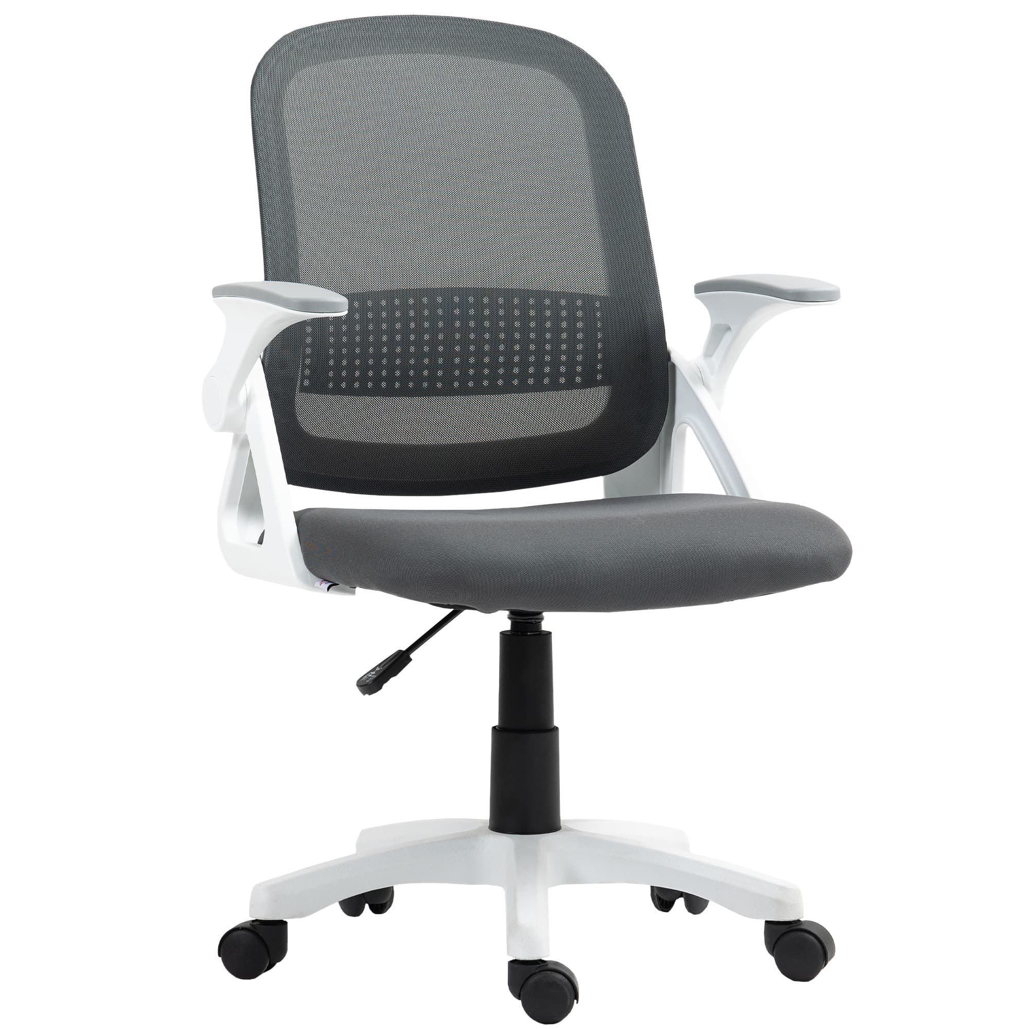 HOMCOM Chaise bureau ergonomique, fauteuil de bureau en maille avec accoudoirs relevables, hauteur réglable, gris