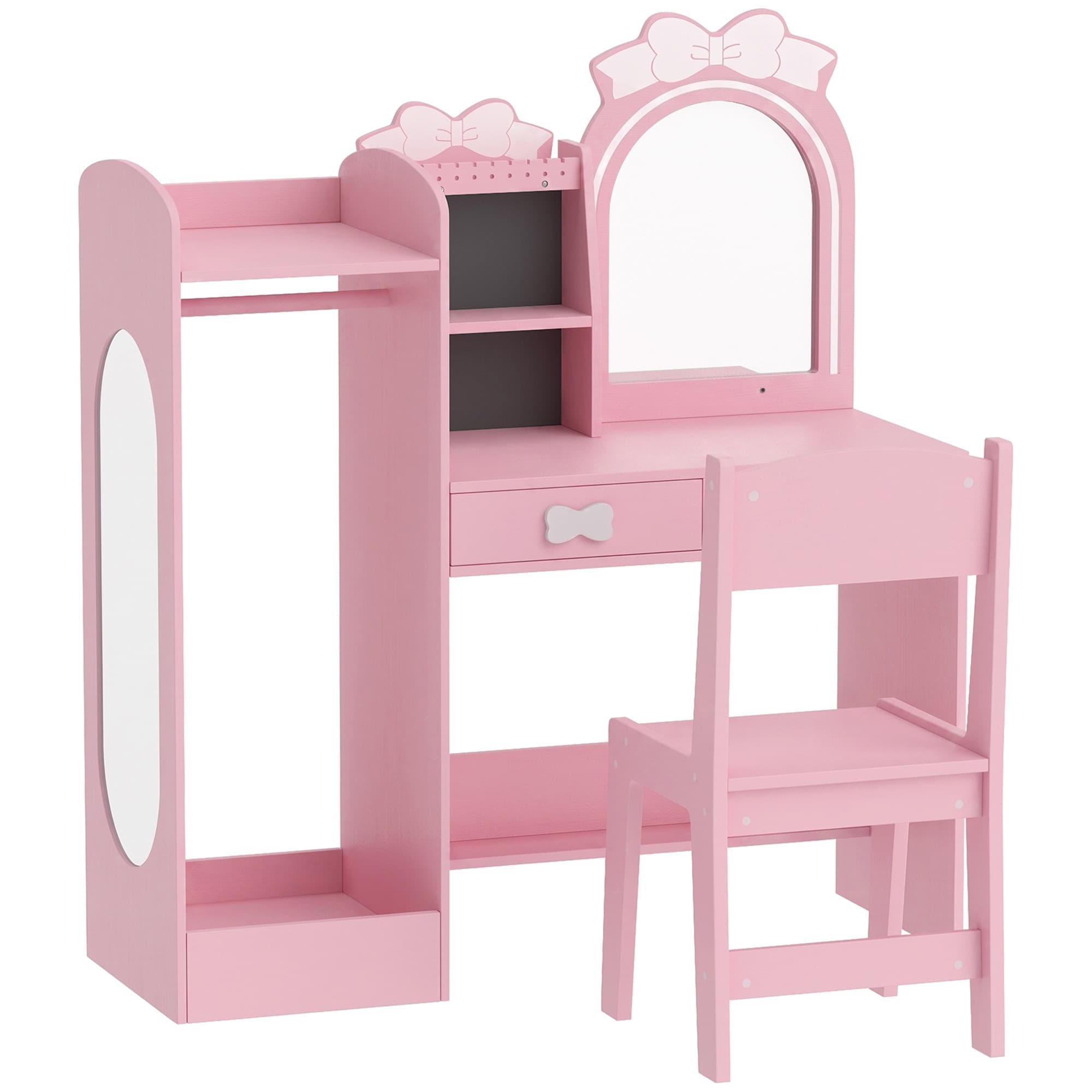 AIYAPLAY Coiffeuse pour Enfants avec Tabouret et Miroir Lumineux à 2 Couleurs en Acrylique, Coiffeuse Bureau Fille 3-8 Ans, Rose