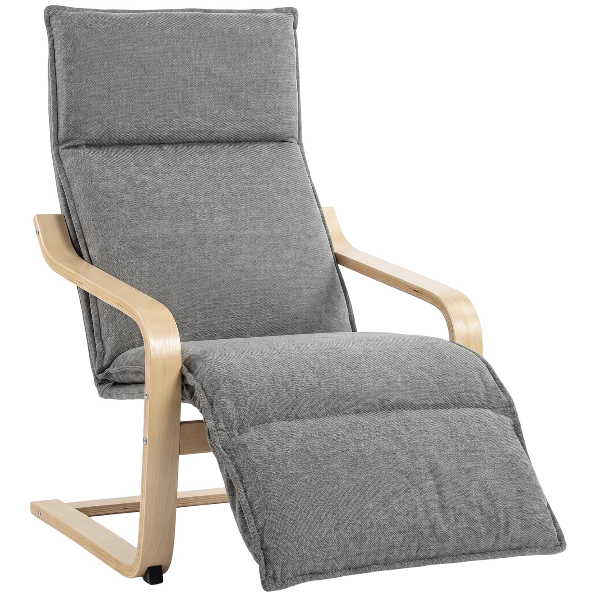 HOMCOM Fauteuil Salon, Fauteuil d'Appoint Rembourré en Lin avec Repose-Pieds, Assise Large, Bascule Douce, Dossier Haut, Gris