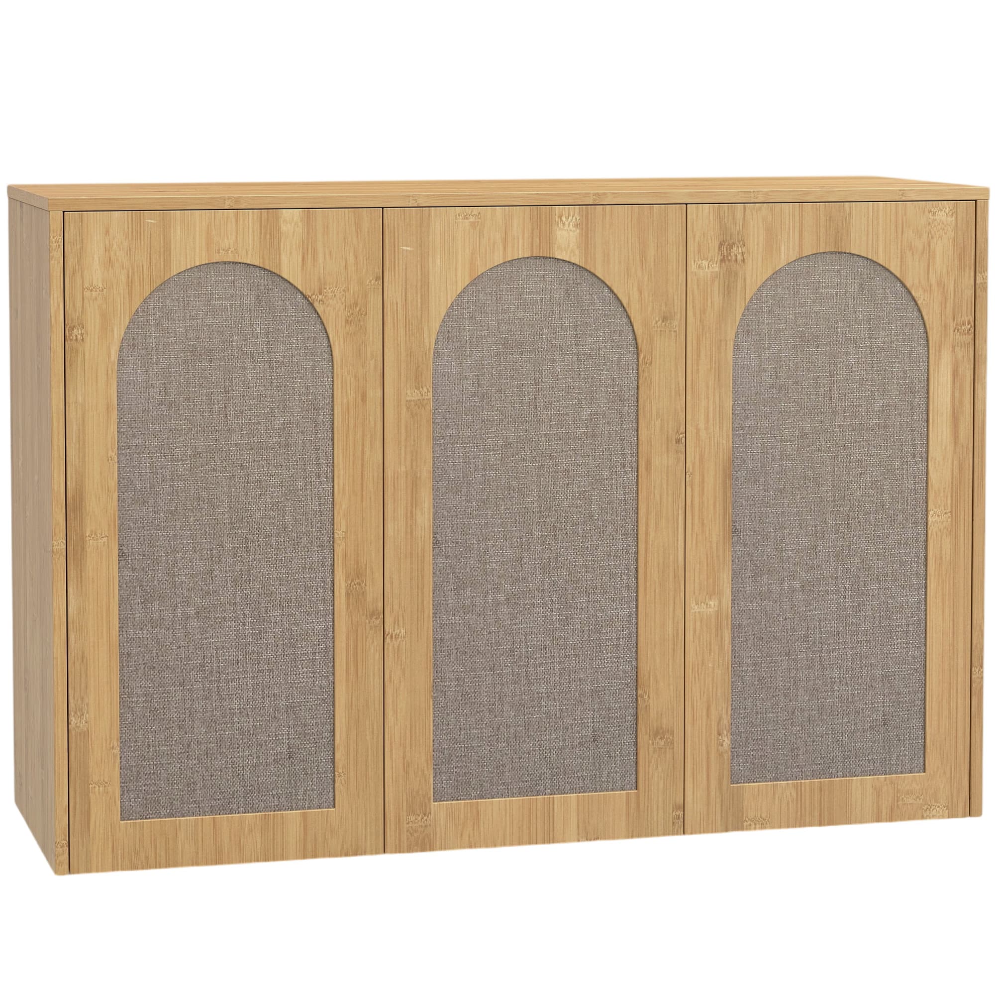 HOMCOM Armoire murale de salle de bain bohème avec 3 portes effet rotin à fermeture douce et étagère réglable, chêne