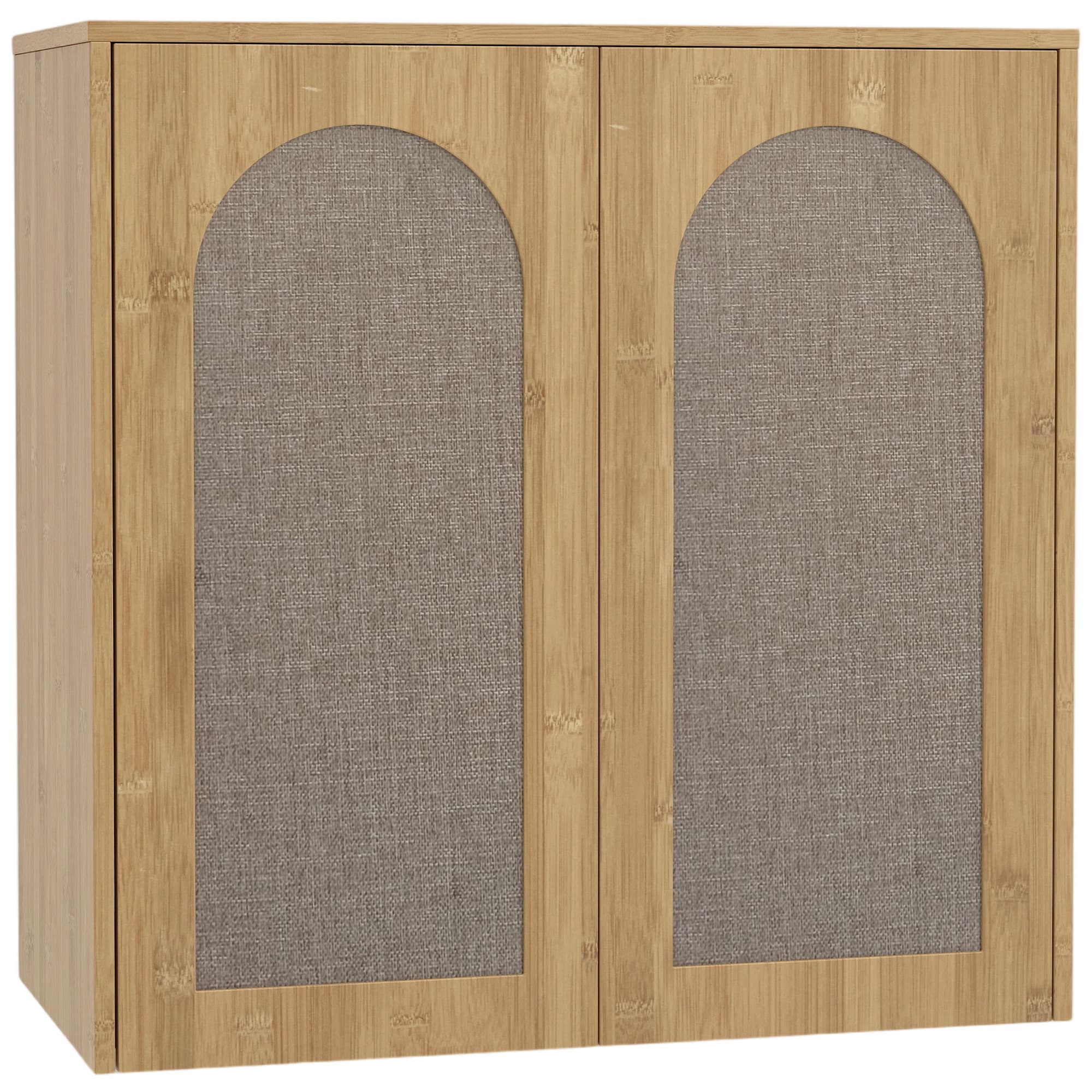 HOMCOM Armoire murale de salle de bain bohème avec 2 portes effet rotin à fermeture douce et étagère réglable, chêne