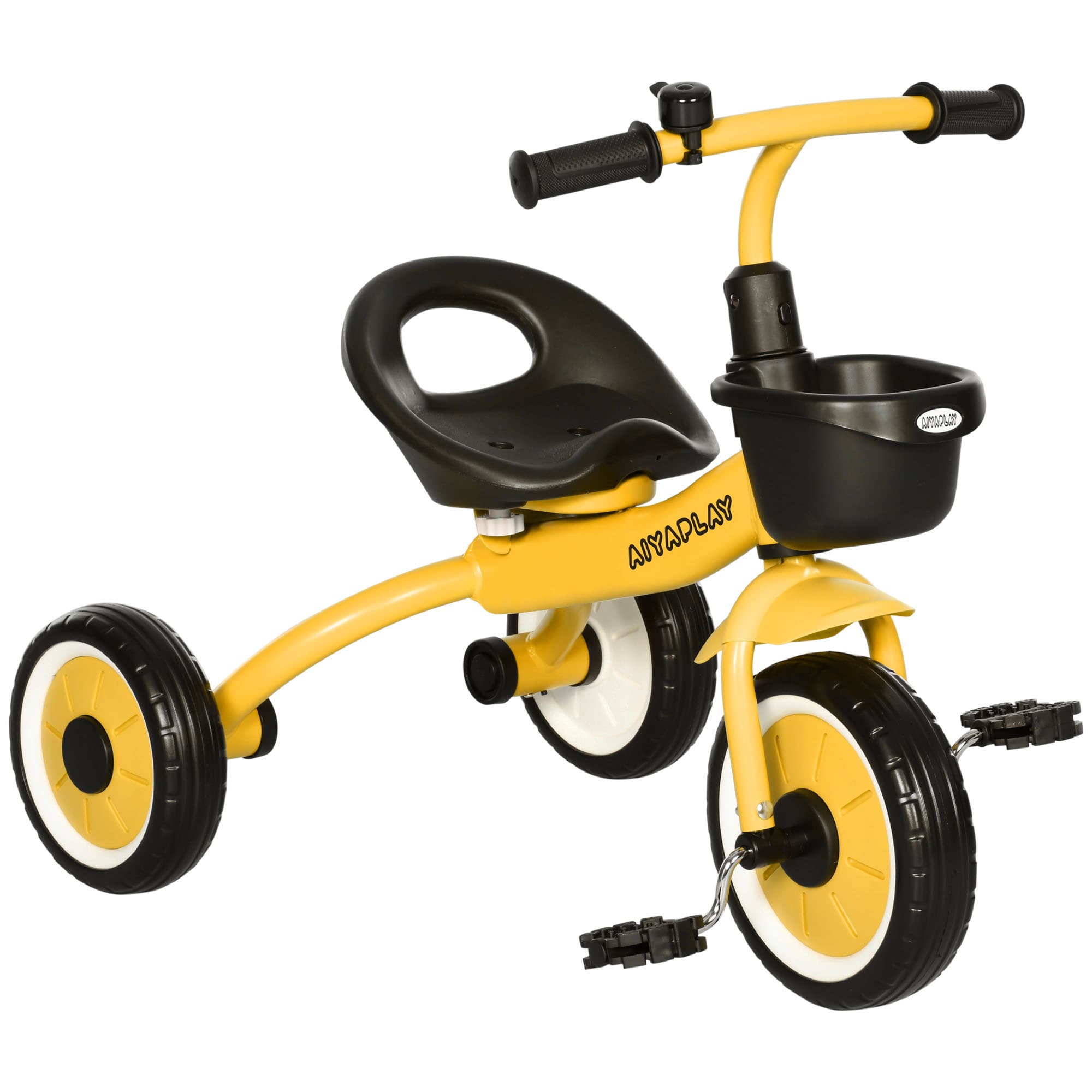 AIYAPLAY Tricycle enfants avec sonnette et panier selle réglable avec dossier - pour enfant de 2 à 5 ans jaune