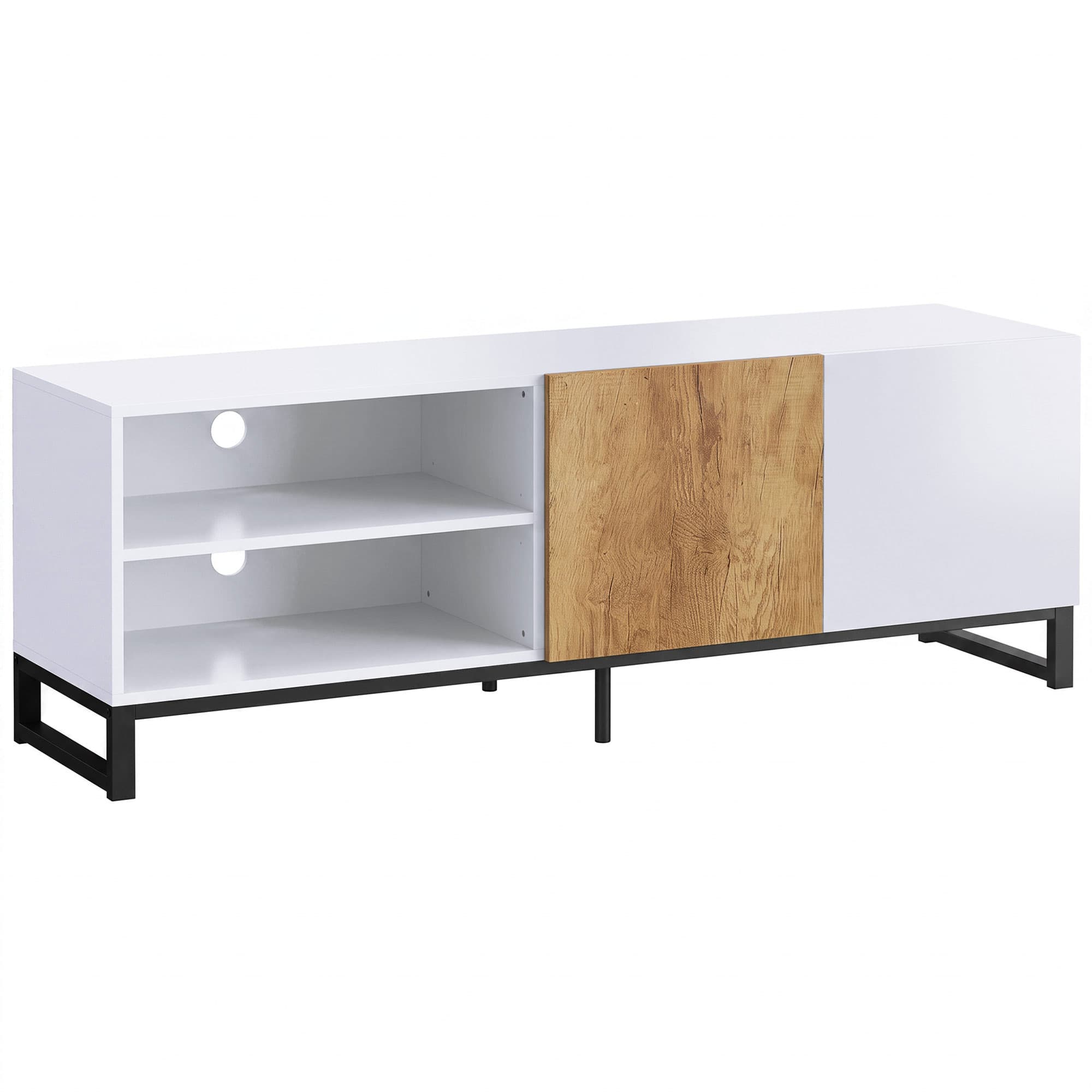 HOMCOM Meuble TV 140 cm, Meuble Télé pour Téléviseur jusqu'à 55 Pouces, 2 Portes à Fermeture Douce et Étagères Réglables, Blanc