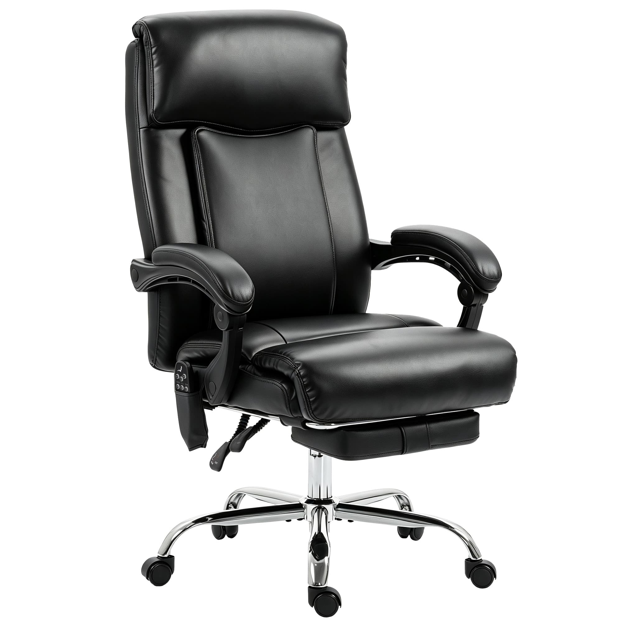HOMCOM Fauteuil de Bureau Massant Vibrant et Chauffant, Chaise Bureau Ergonomique en PU avec Hauteur Réglable, Noir