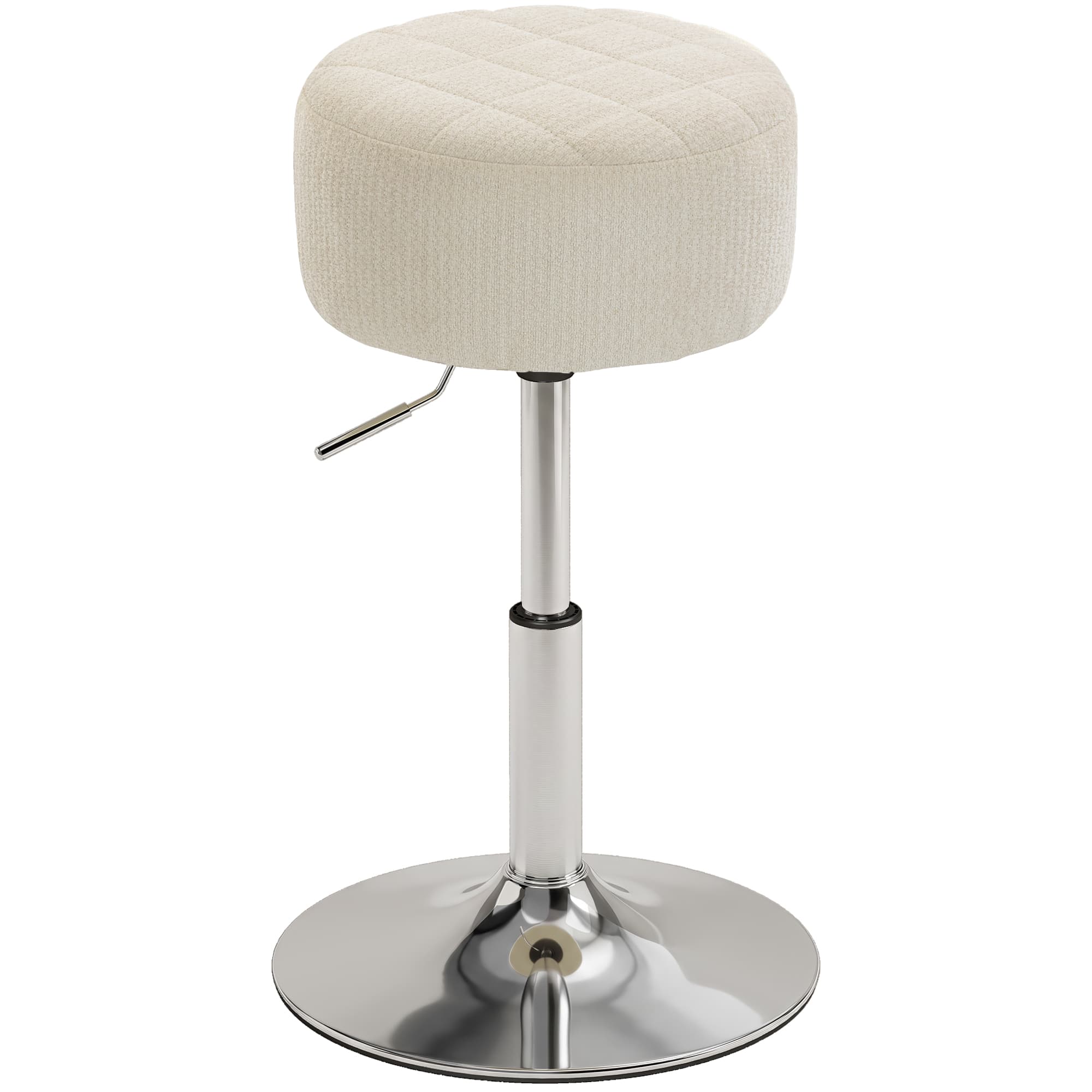 HOMCOM Tabouret de coiffeuse en PU, tabouret de maquillage pivotant, tabouret de bar réglable en hauteur 51-66 cm, crème