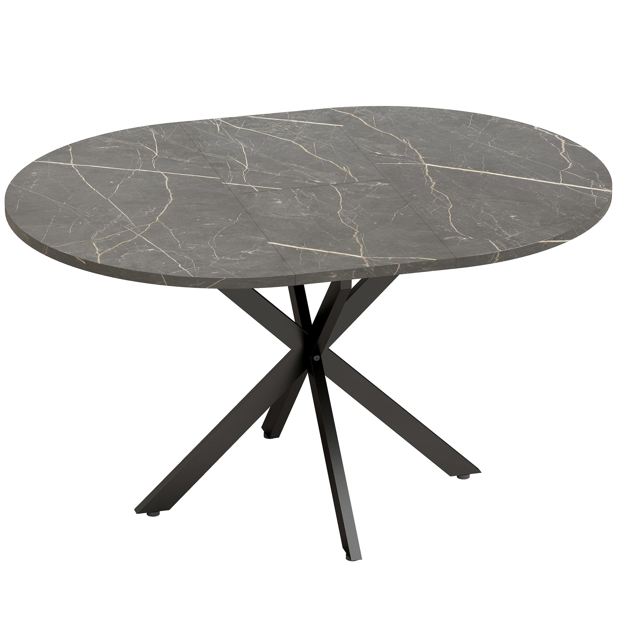 HOMCOM Table à manger extensible ovale pour 4 à 6 personnes, table de cuisine avec rallonge 100-135 cm, effet marbre noir